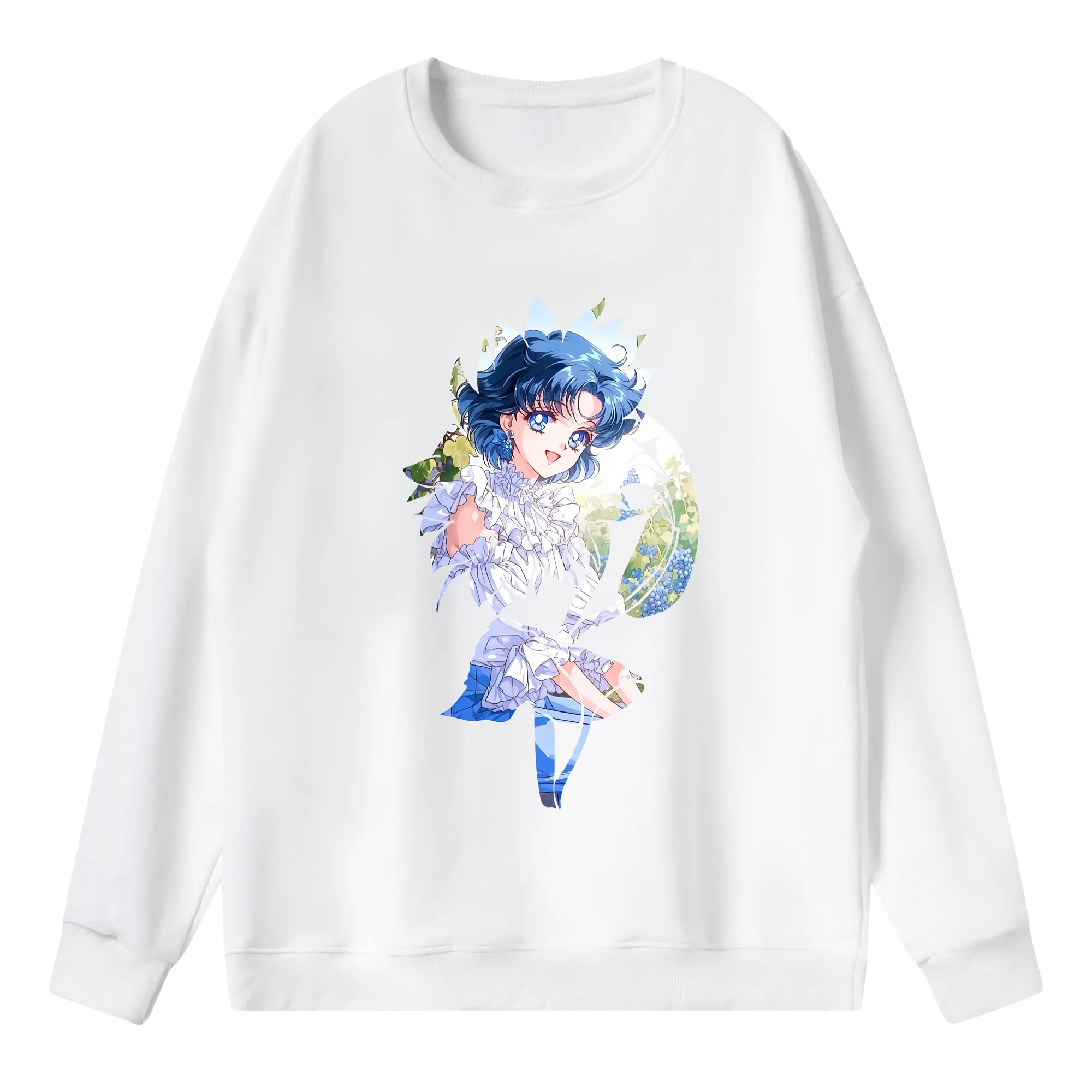 美少女戦士セーラームーン グッズ 水野 亜美 - 薄手 クルーネック スウェット 裏毛260g · ポリエステル 春秋向け カジュアル 男女兼用 · トレーナー デイリー スポーツ 散歩に最適