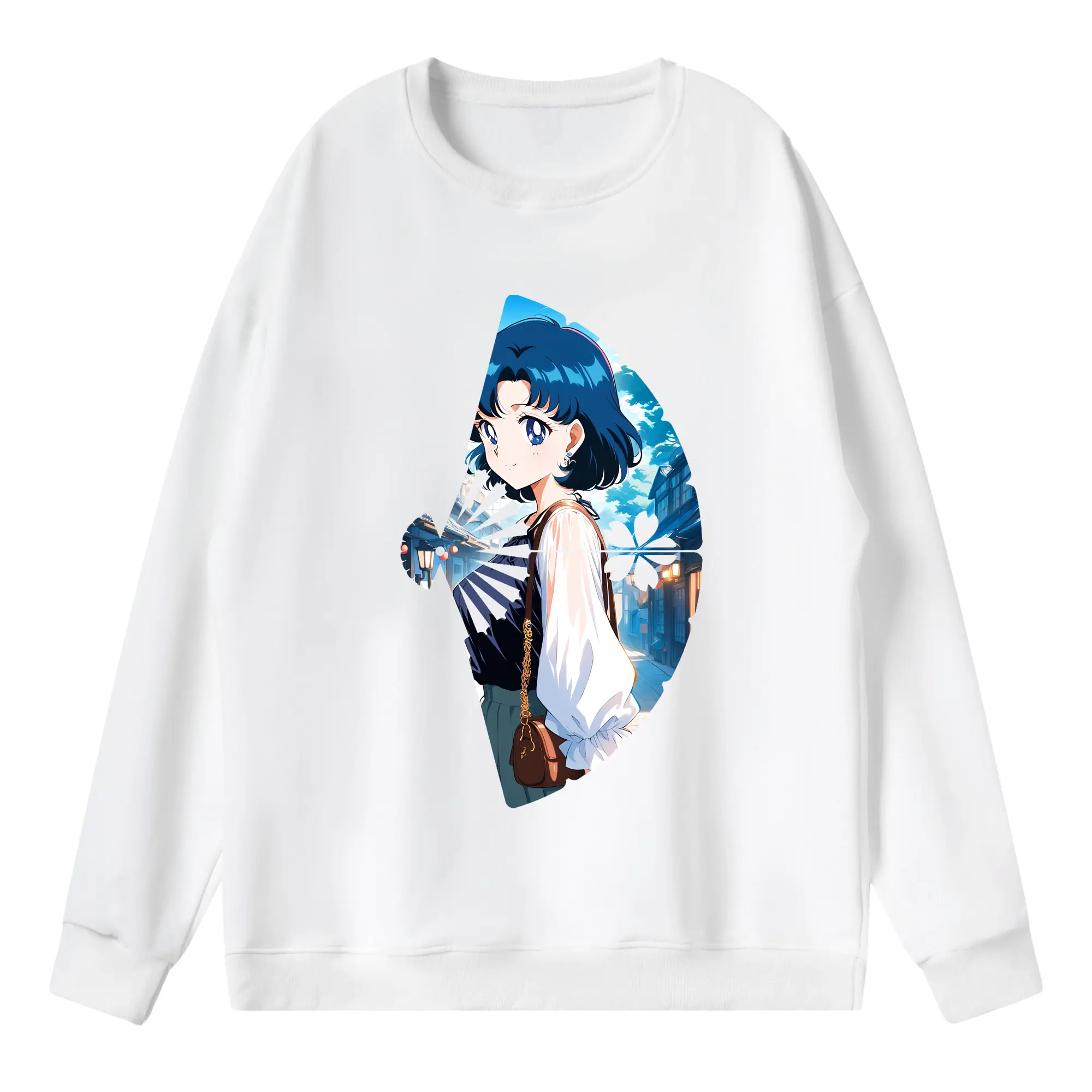 美少女戦士セーラームーン グッズ 水野 亜美 - 薄手 クルーネック スウェット 裏毛260g · ポリエステル 春秋向け カジュアル 男女兼用 · トレーナー デイリー スポーツ 散歩に最適