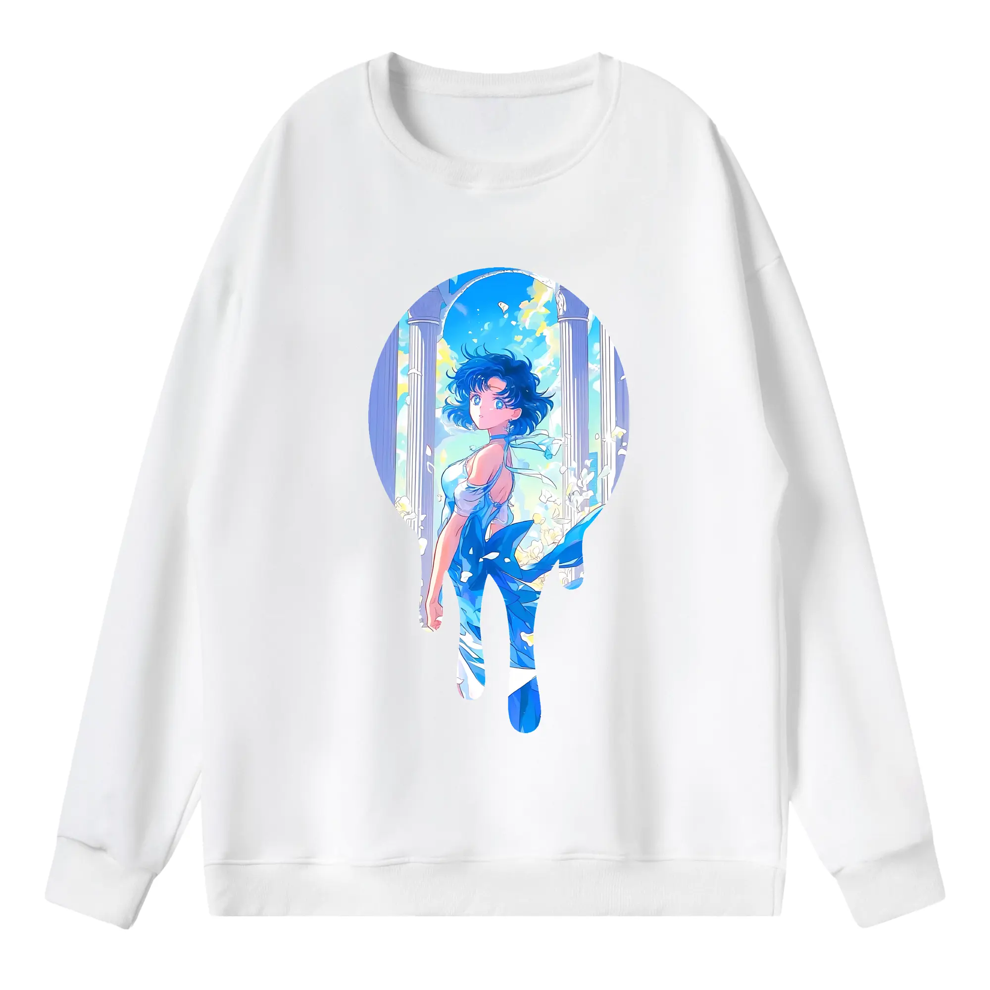 美少女戦士セーラームーン グッズ 水野 亜美 - 薄手 クルーネック スウェット 裏毛260g · ポリエステル 春秋向け カジュアル 男女兼用 · トレーナー デイリー スポーツ 散歩に最適