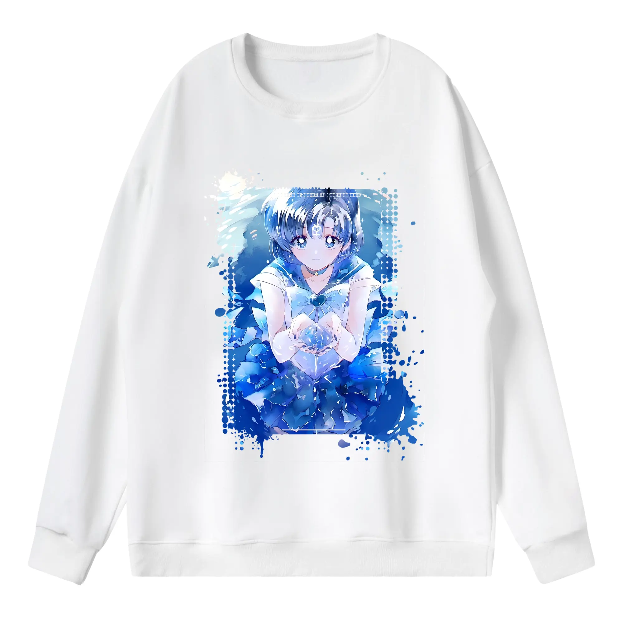 美少女戦士セーラームーン グッズ 水野 亜美 - 薄手 クルーネック スウェット 裏毛260g · ポリエステル 春秋向け カジュアル 男女兼用 · トレーナー デイリー スポーツ 散歩に最適