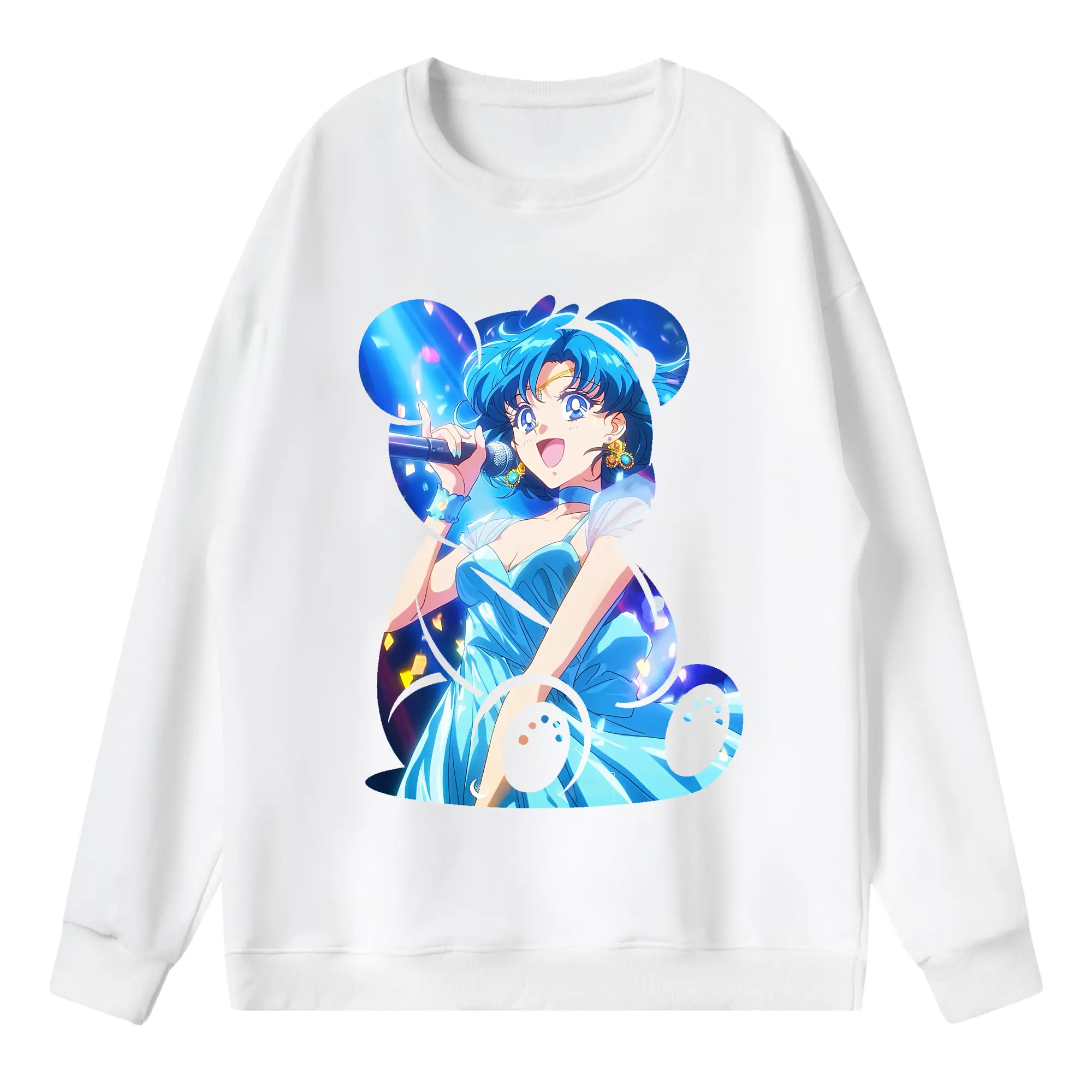 美少女戦士セーラームーン グッズ 水野 亜美 - 薄手 クルーネック スウェット 裏毛260g · ポリエステル 春秋向け カジュアル 男女兼用 · トレーナー デイリー スポーツ 散歩に最適