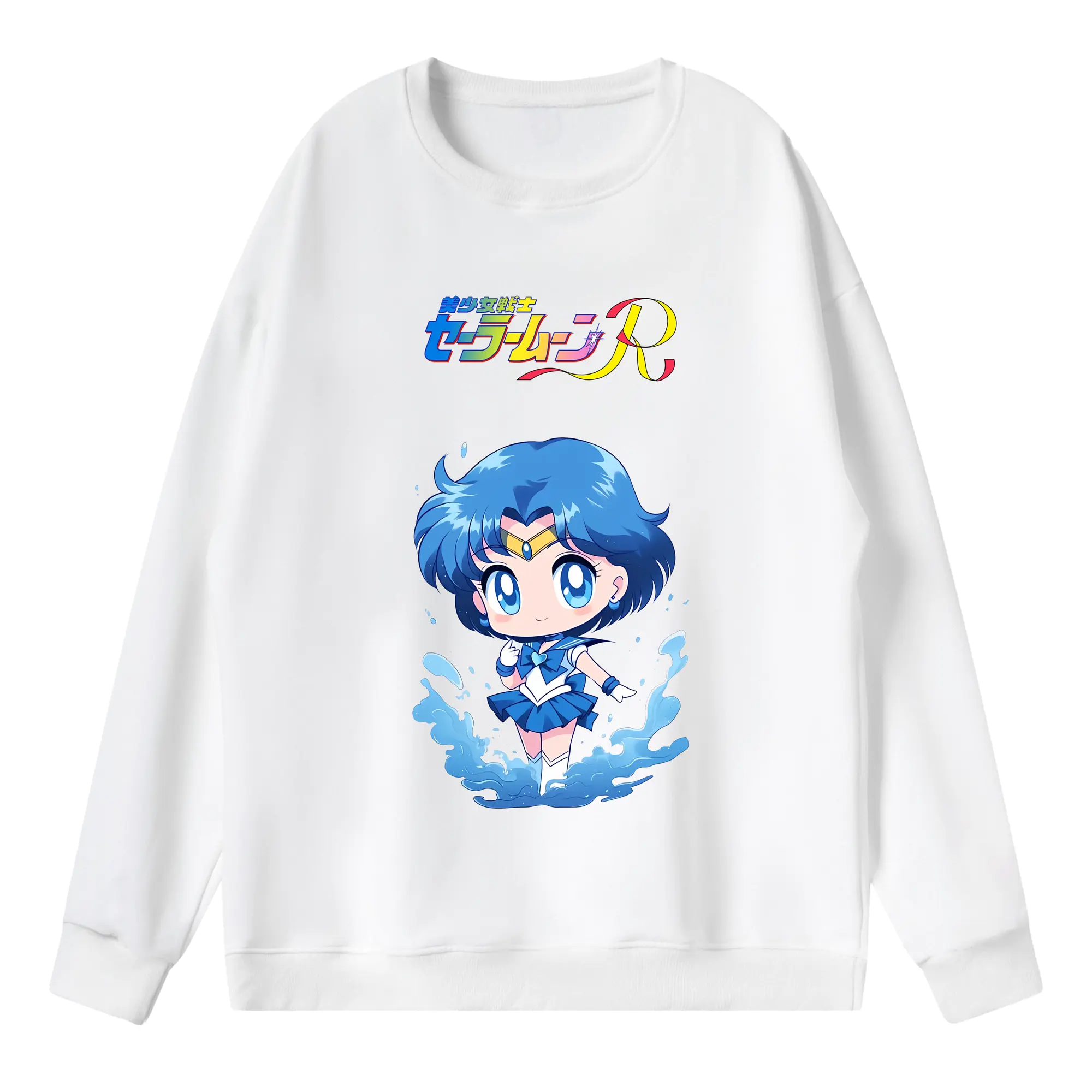 美少女戦士セーラームーン グッズ 水野 亜美 - 薄手 クルーネック スウェット 裏毛260g · ポリエステル 春秋向け カジュアル 男女兼用 · トレーナー デイリー スポーツ 散歩に最適