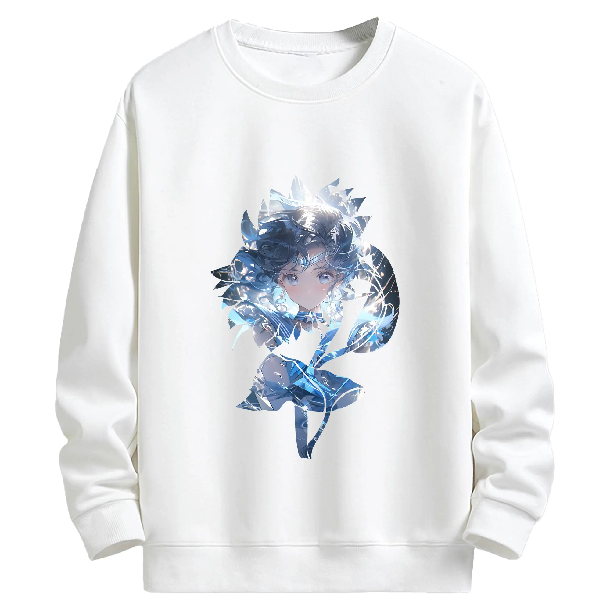 美少女戦士セーラームーン グッズ 水野 亜美 - キッズ クルーネックスウェットシャツ ・ フロントプリント ・ 綿80％ ポリエステル20％ ・ 快適 通学 スポーツ 日常使い お散歩用