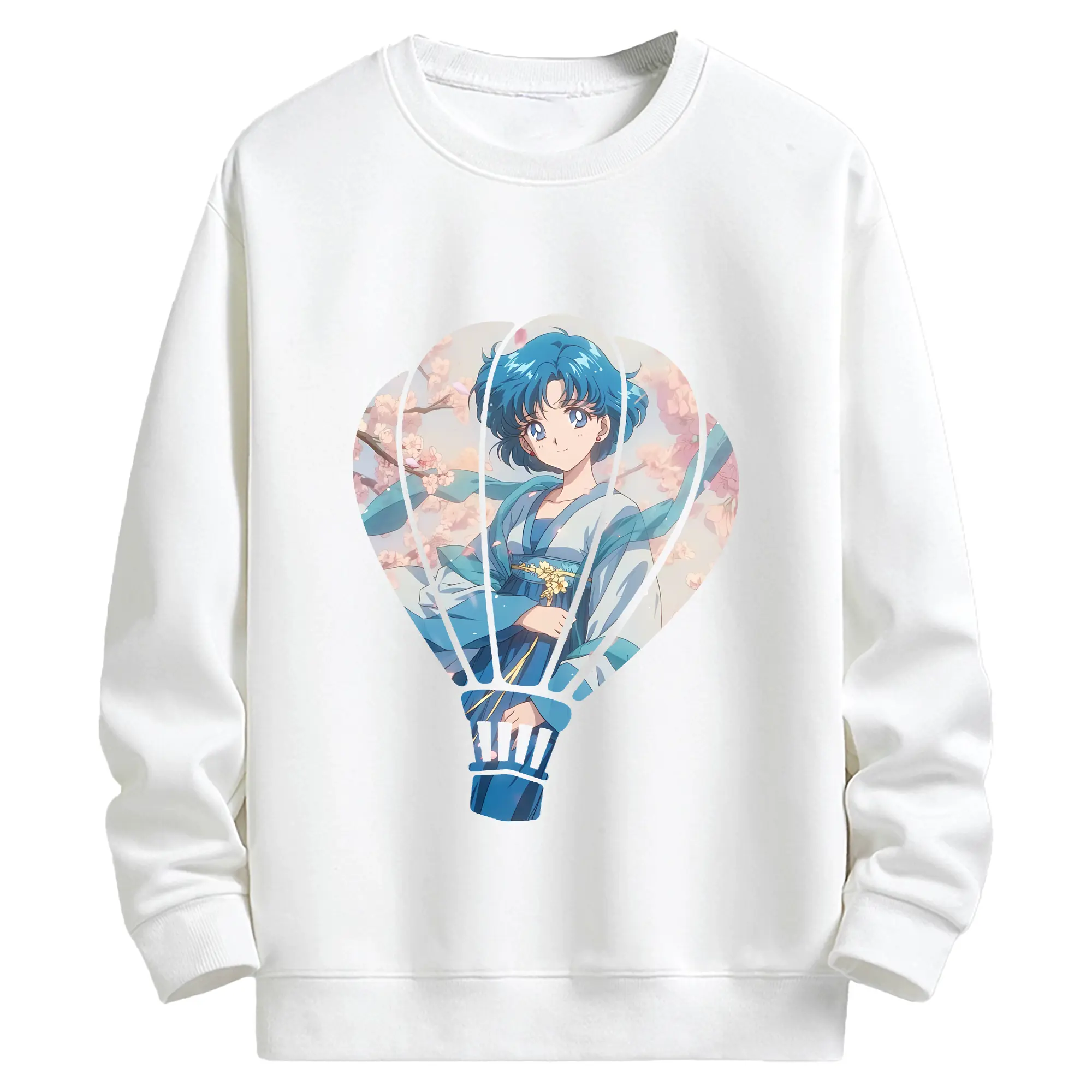 美少女戦士セーラームーン グッズ 水野 亜美 - キッズ クルーネックスウェットシャツ ・ フロントプリント ・ 綿80％ ポリエステル20％ ・ 快適 通学 スポーツ 日常使い お散歩用