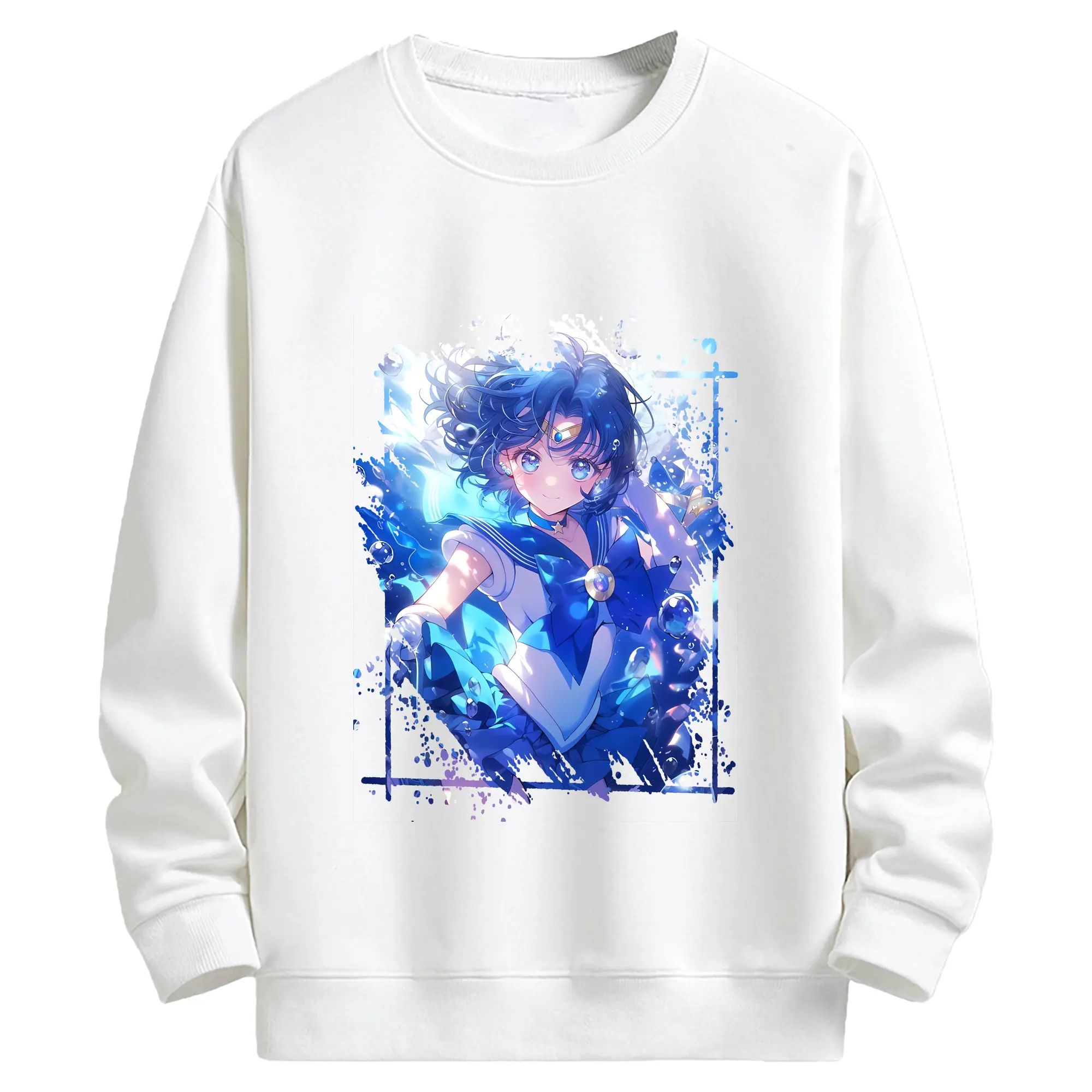 美少女戦士セーラームーン グッズ 水野 亜美 - キッズ クルーネックスウェットシャツ ・ フロントプリント ・ 綿80％ ポリエステル20％ ・ 快適 通学 スポーツ 日常使い お散歩用