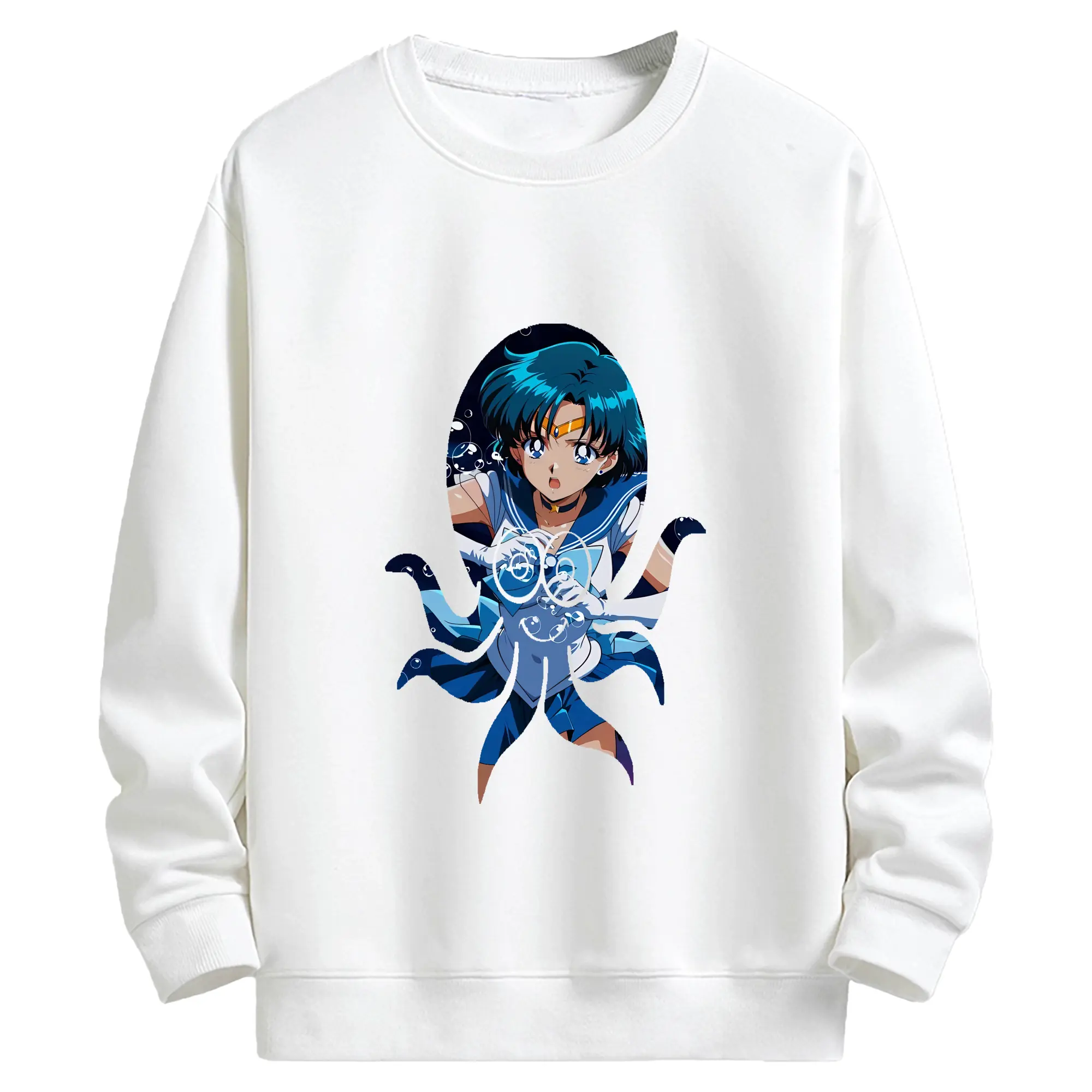 美少女戦士セーラームーン グッズ 水野 亜美 - キッズ クルーネックスウェットシャツ ・ フロントプリント ・ 綿80％ ポリエステル20％ ・ 快適 通学 スポーツ 日常使い お散歩用