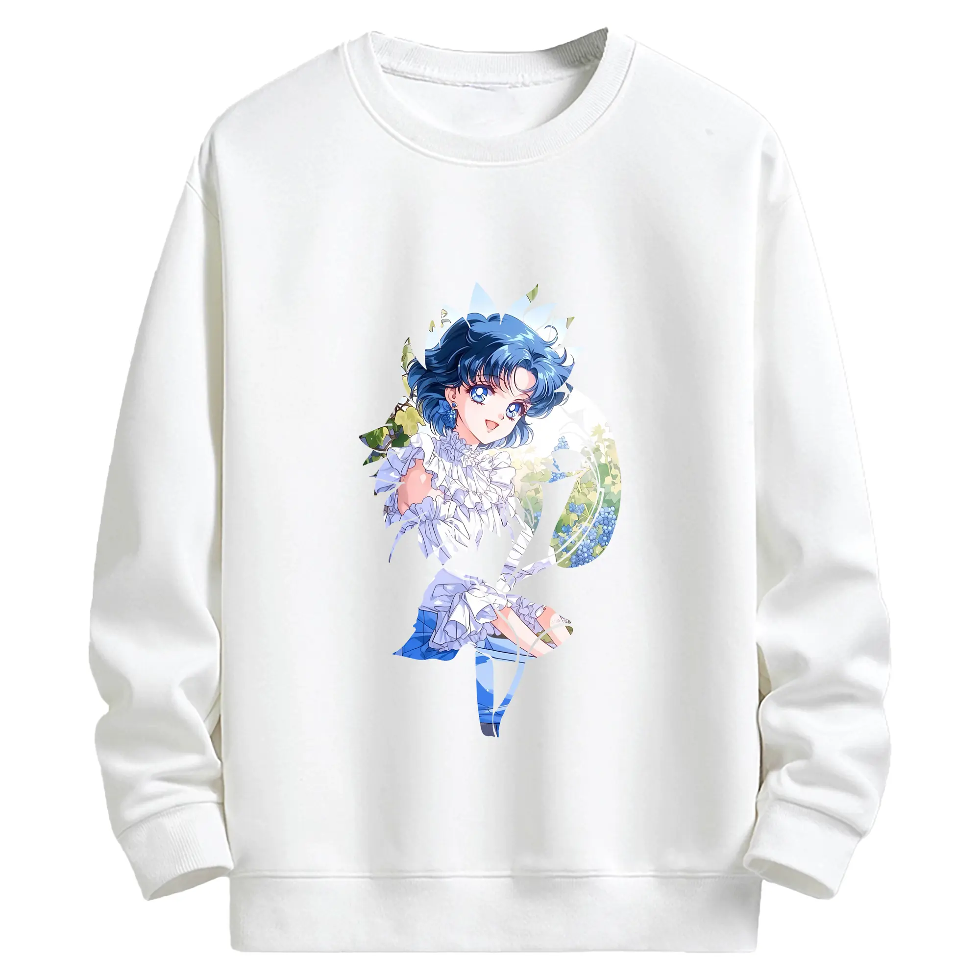 美少女戦士セーラームーン グッズ 水野 亜美 - キッズ クルーネックスウェットシャツ ・ フロントプリント ・ 綿80％ ポリエステル20％ ・ 快適 通学 スポーツ 日常使い お散歩用