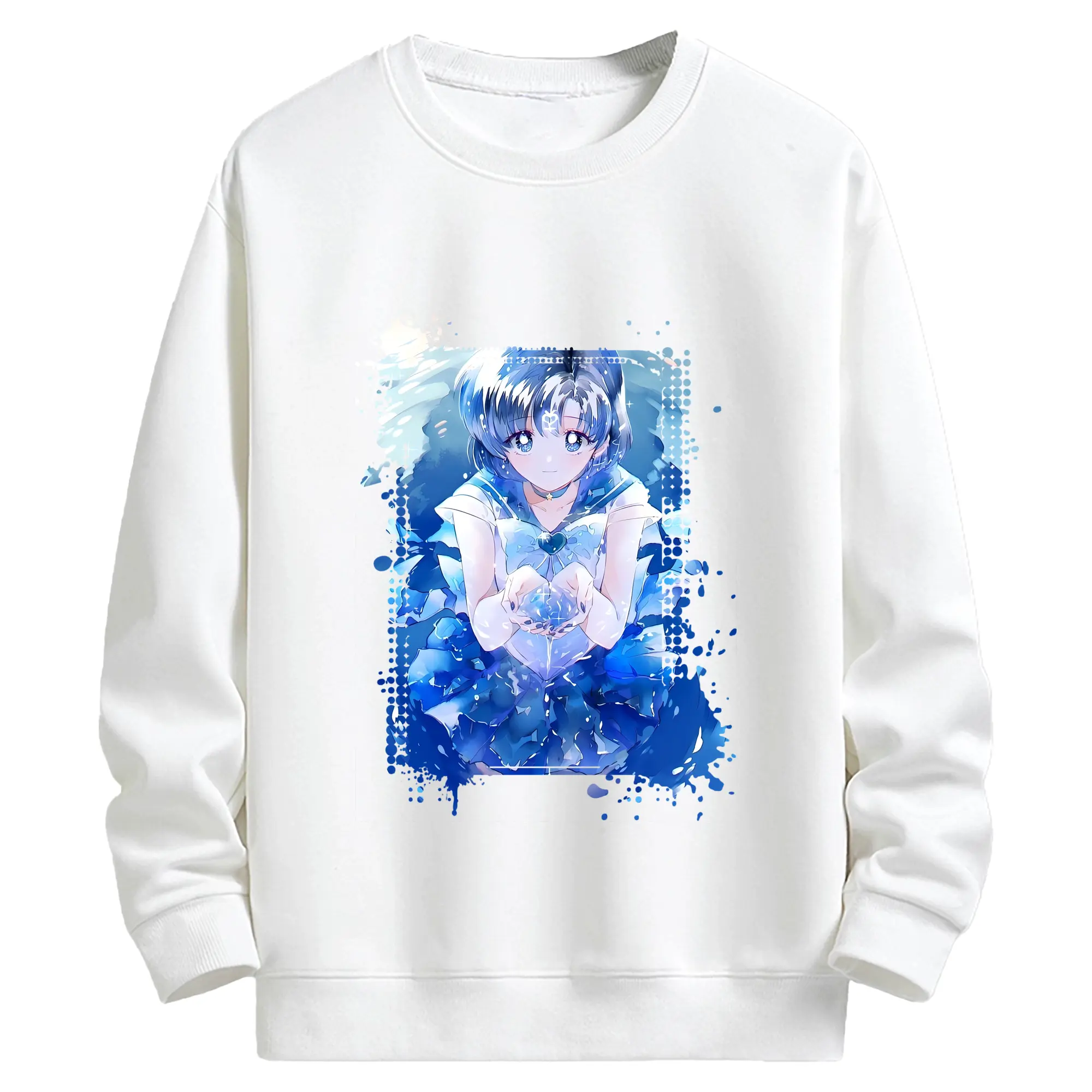 美少女戦士セーラームーン グッズ 水野 亜美 - キッズ クルーネックスウェットシャツ ・ フロントプリント ・ 綿80％ ポリエステル20％ ・ 快適 通学 スポーツ 日常使い お散歩用