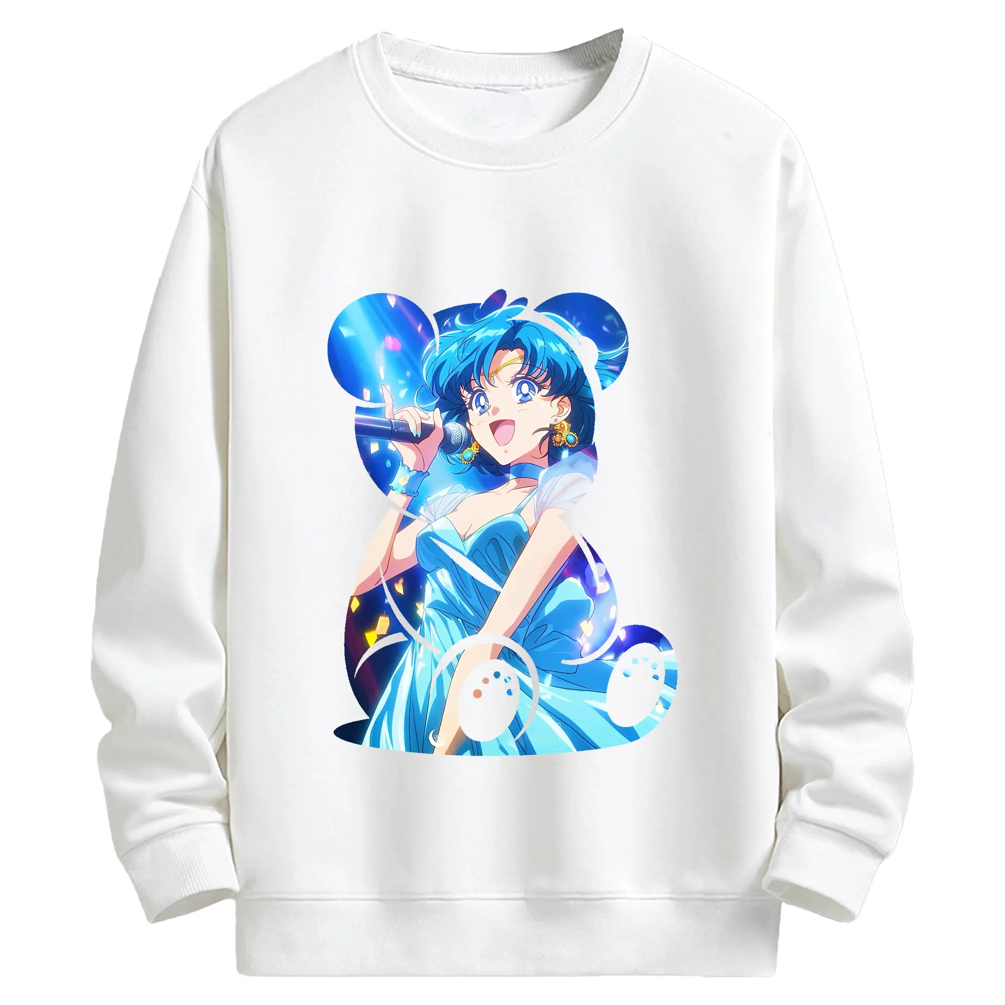 美少女戦士セーラームーン グッズ 水野 亜美 - キッズ クルーネックスウェットシャツ ・ フロントプリント ・ 綿80％ ポリエステル20％ ・ 快適 通学 スポーツ 日常使い お散歩用