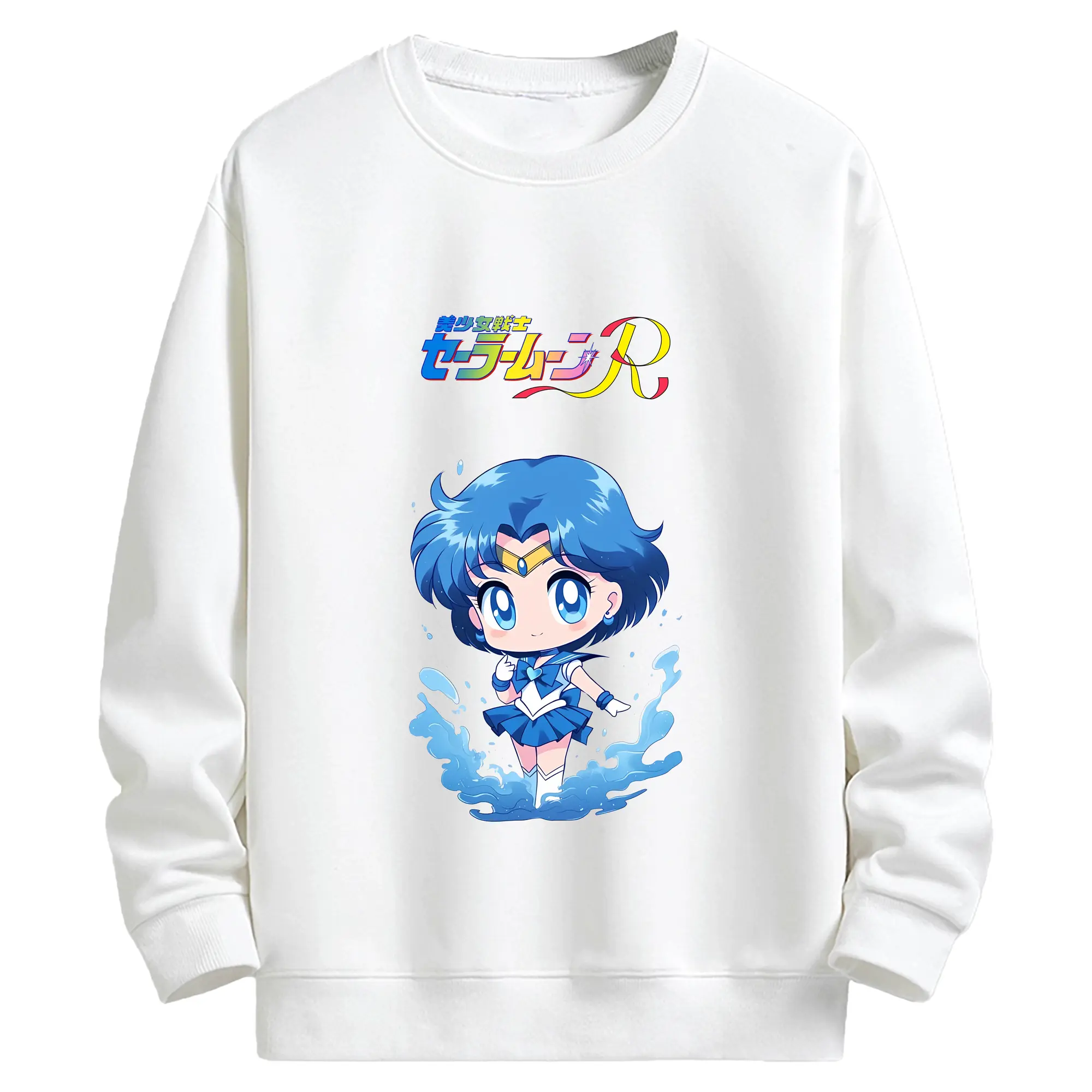 美少女戦士セーラームーン グッズ 水野 亜美 - キッズ クルーネックスウェットシャツ ・ フロントプリント ・ 綿80％ ポリエステル20％ ・ 快適 通学 スポーツ 日常使い お散歩用