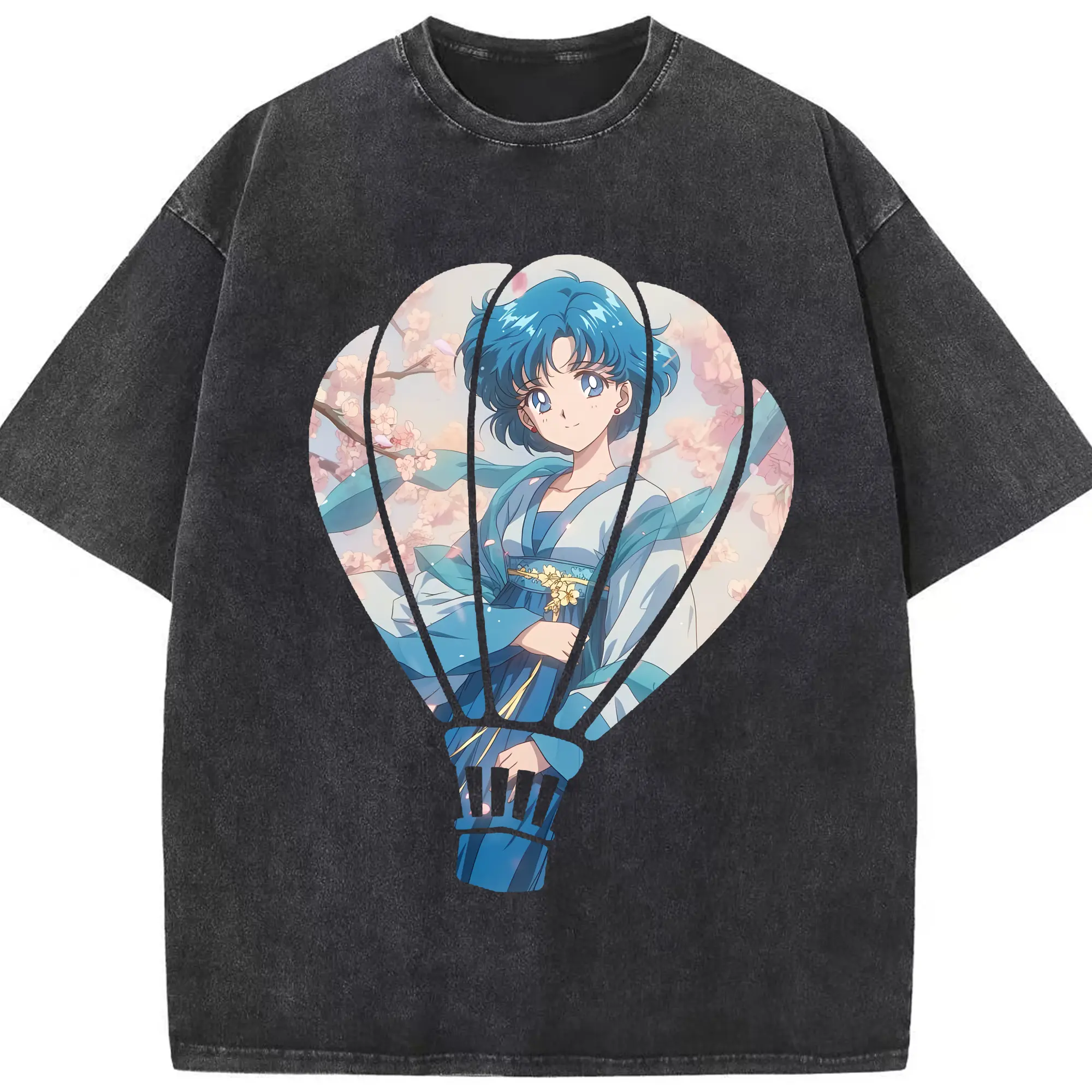 美少女戦士セーラームーン グッズ 水野 亜美 - 綿100％ ヴィンテージ風 半袖Tシャツ ・ フロントプリント ・ 柔らか肌触り ・ 通気性 快適 ・ スポーツ カジュアル 外出用