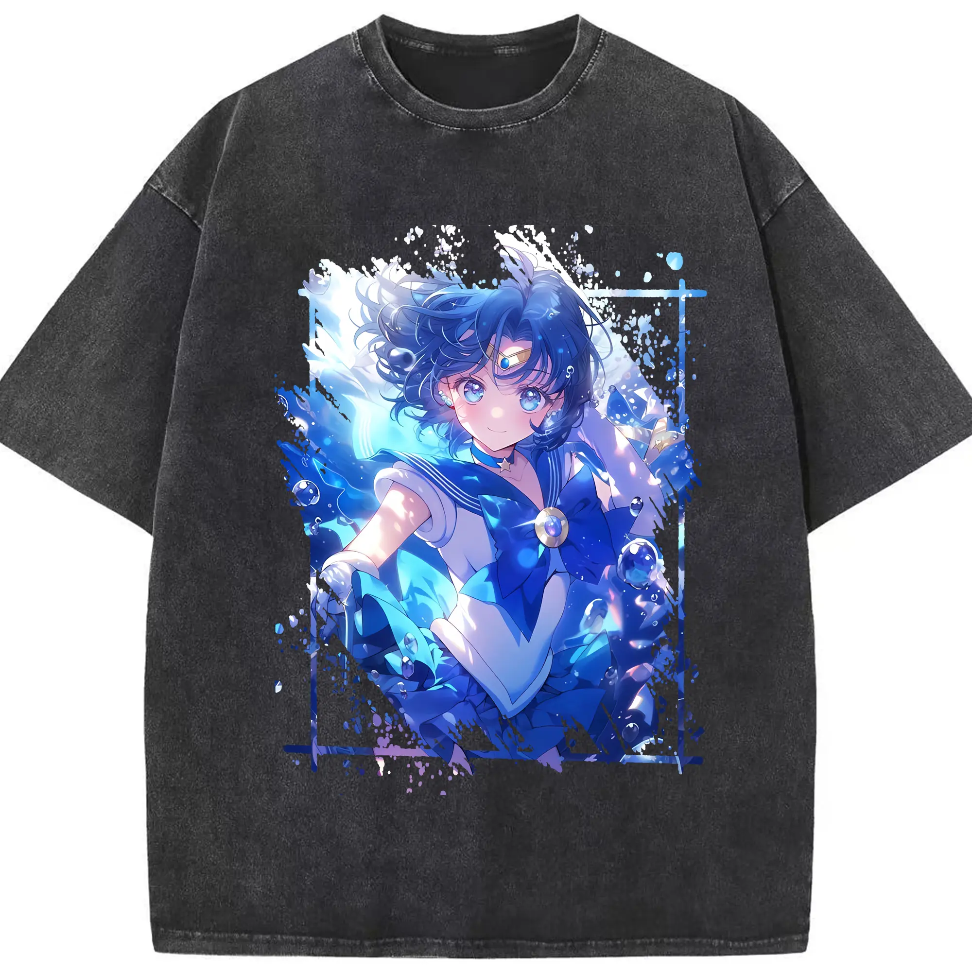 美少女戦士セーラームーン グッズ 水野 亜美 - 綿100％ ヴィンテージ風 半袖Tシャツ ・ フロントプリント ・ 柔らか肌触り ・ 通気性 快適 ・ スポーツ カジュアル 外出用