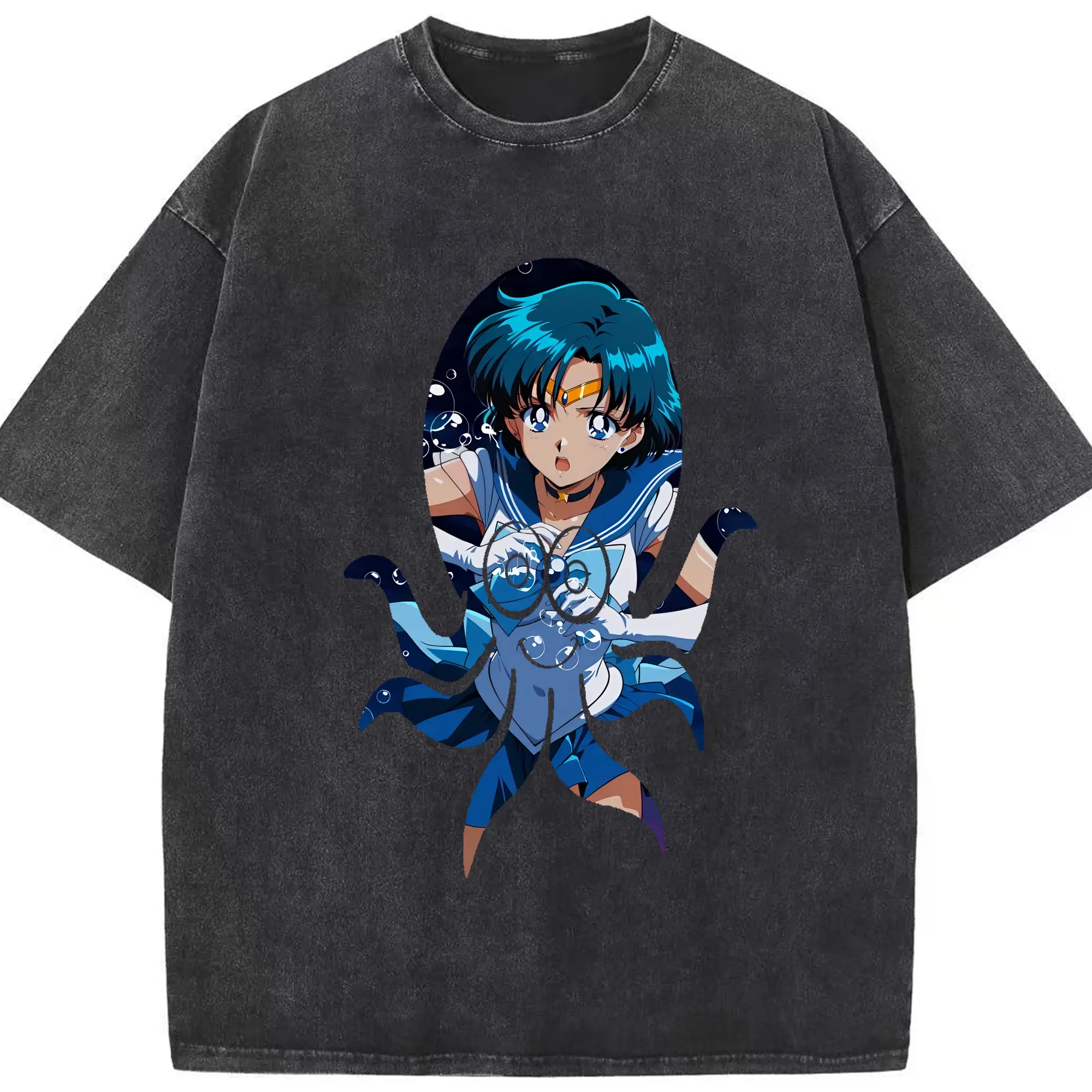 美少女戦士セーラームーン グッズ 水野 亜美 - 綿100％ ヴィンテージ風 半袖Tシャツ ・ フロントプリント ・ 柔らか肌触り ・ 通気性 快適 ・ スポーツ カジュアル 外出用