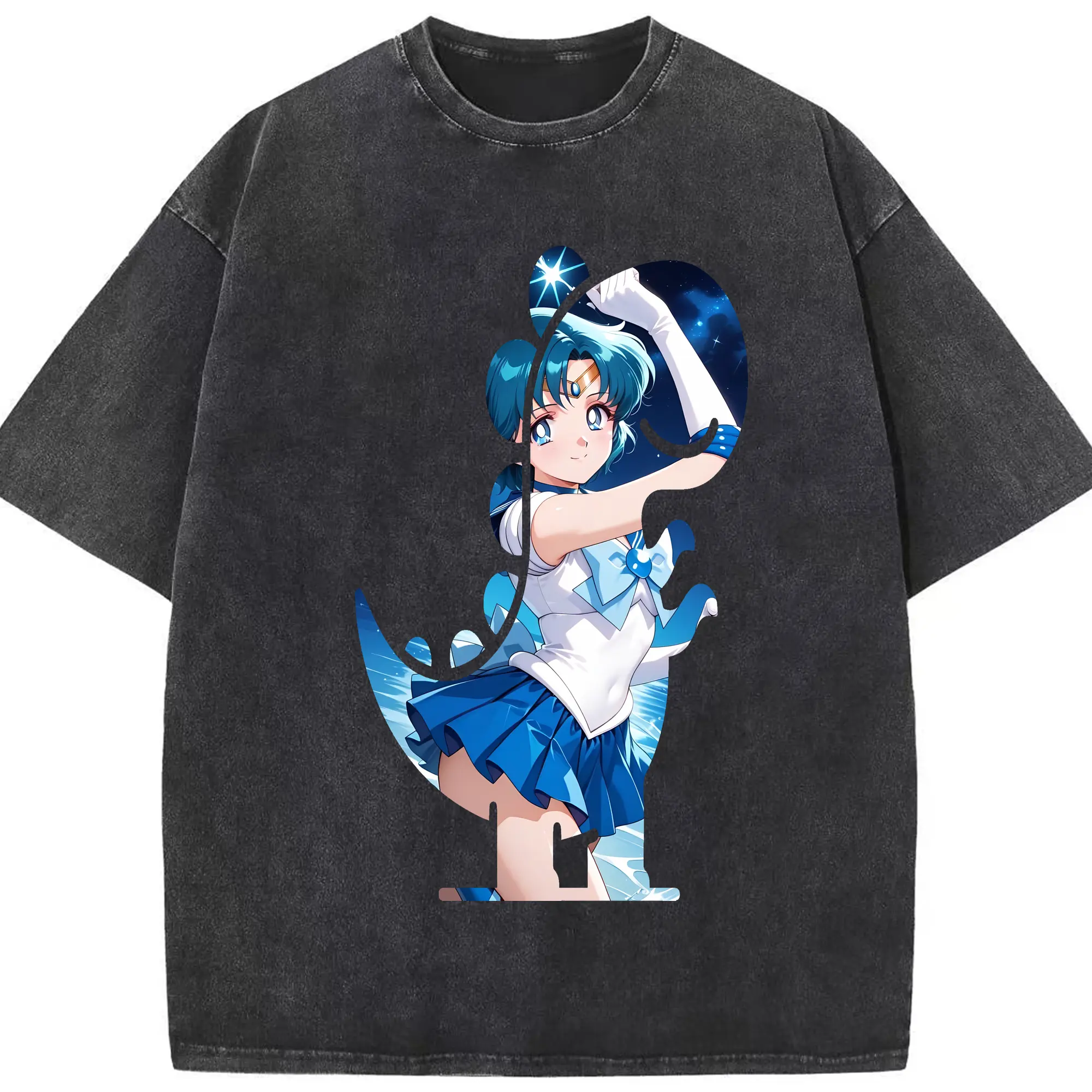 美少女戦士セーラームーン グッズ 水野 亜美 - 綿100％ ヴィンテージ風 半袖Tシャツ ・ フロントプリント ・ 柔らか肌触り ・ 通気性 快適 ・ スポーツ カジュアル 外出用