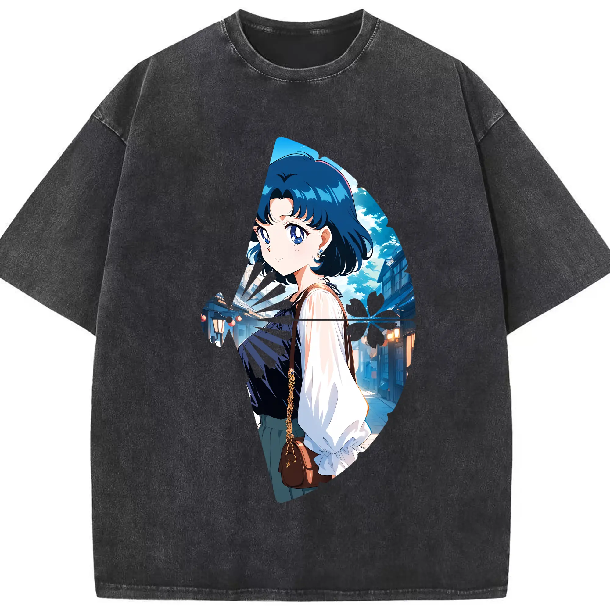 美少女戦士セーラームーン グッズ 水野 亜美 - 綿100％ ヴィンテージ風 半袖Tシャツ ・ フロントプリント ・ 柔らか肌触り ・ 通気性 快適 ・ スポーツ カジュアル 外出用