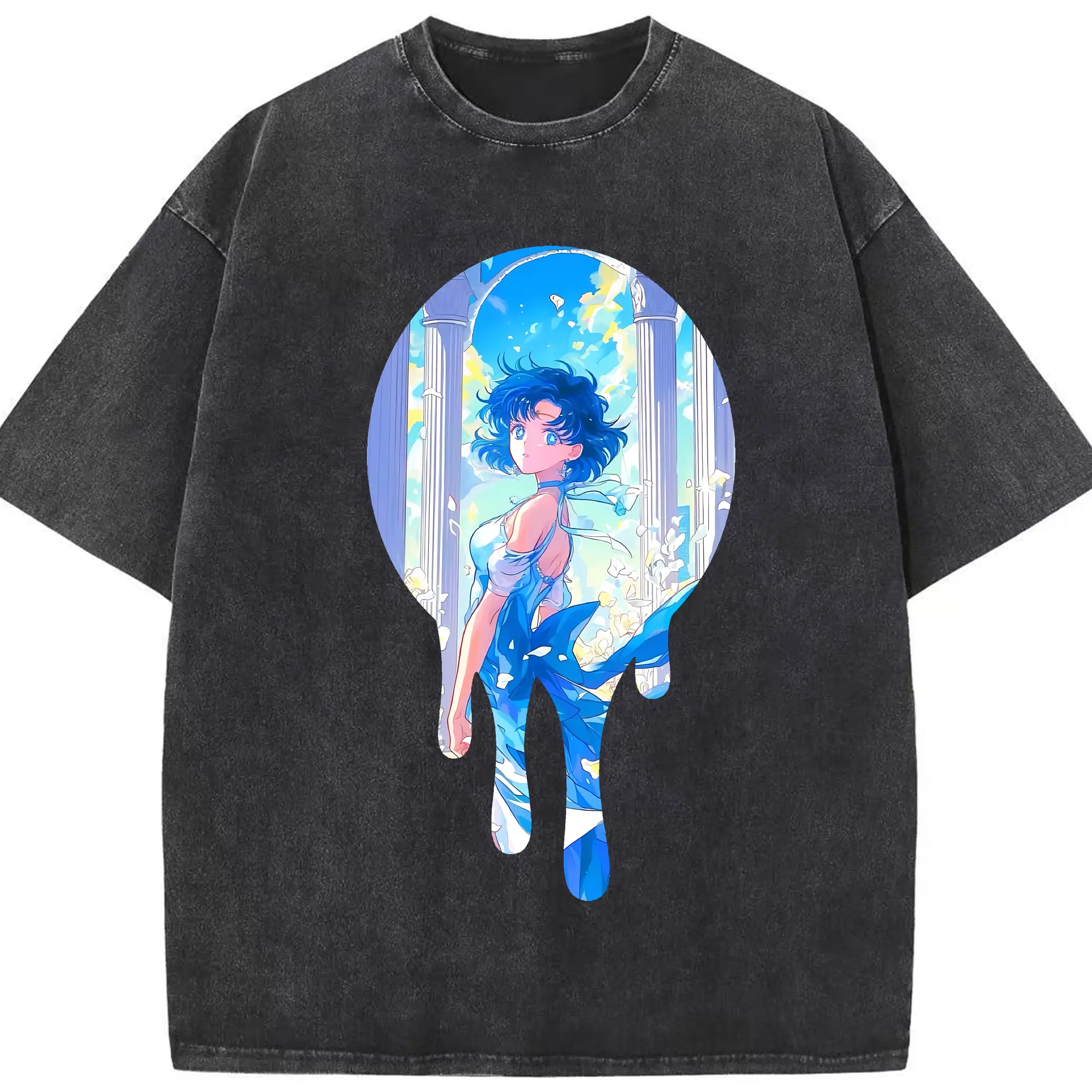 美少女戦士セーラームーン グッズ 水野 亜美 - 綿100％ ヴィンテージ風 半袖Tシャツ ・ フロントプリント ・ 柔らか肌触り ・ 通気性 快適 ・ スポーツ カジュアル 外出用