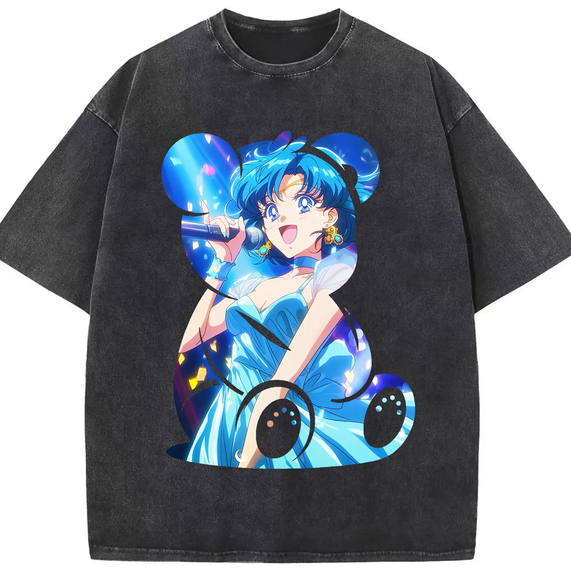 美少女戦士セーラームーン グッズ 水野 亜美 - 綿100％ ヴィンテージ風 半袖Tシャツ ・ フロントプリント ・ 柔らか肌触り ・ 通気性 快適 ・ スポーツ カジュアル 外出用