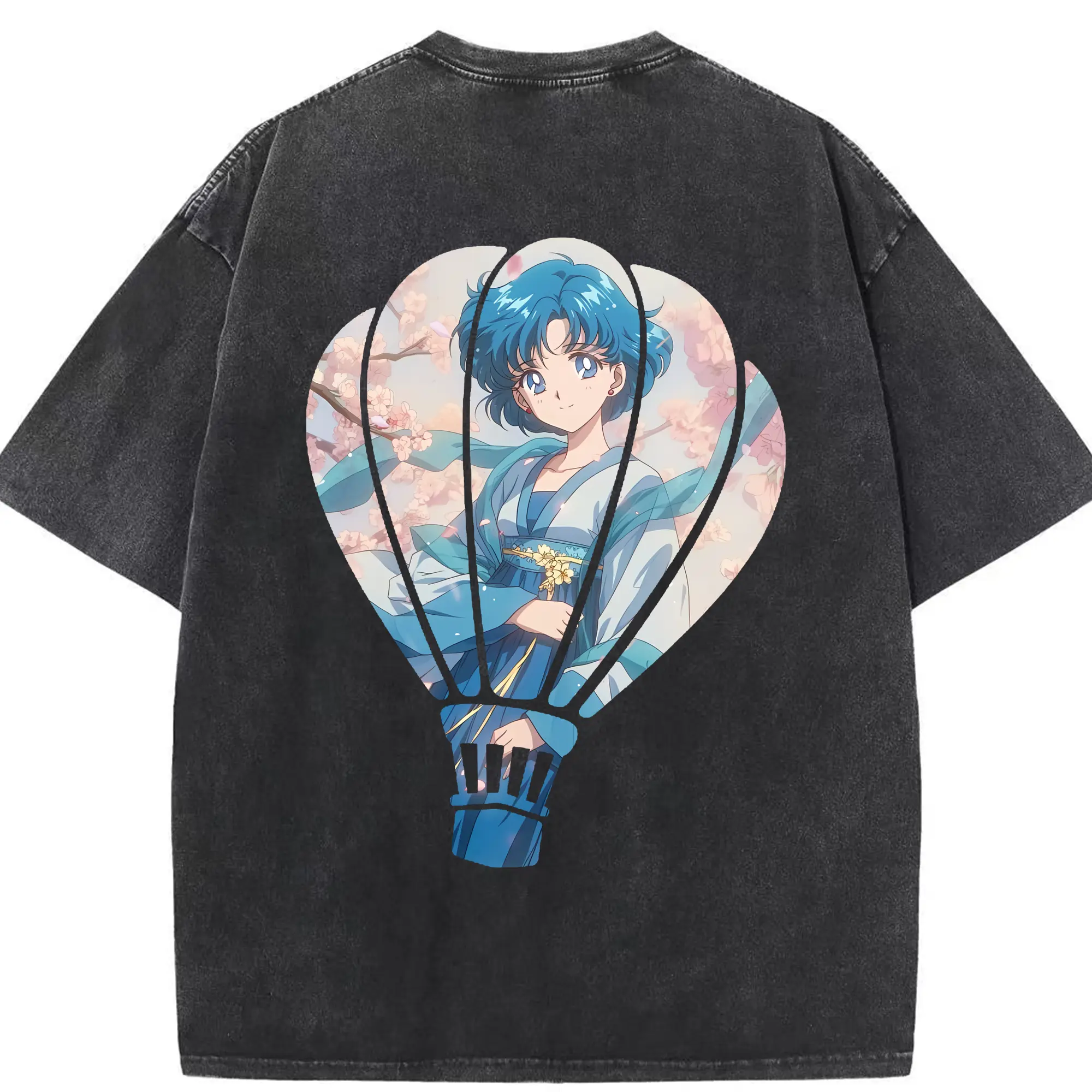 美少女戦士セーラームーン グッズ 水野 亜美 - 綿100％ ヴィンテージ風 半袖Tシャツ ・ 背面プリント ・ 柔らか肌触り ・ 通気性 快適 ・ スポーツ カジュアル 外出用