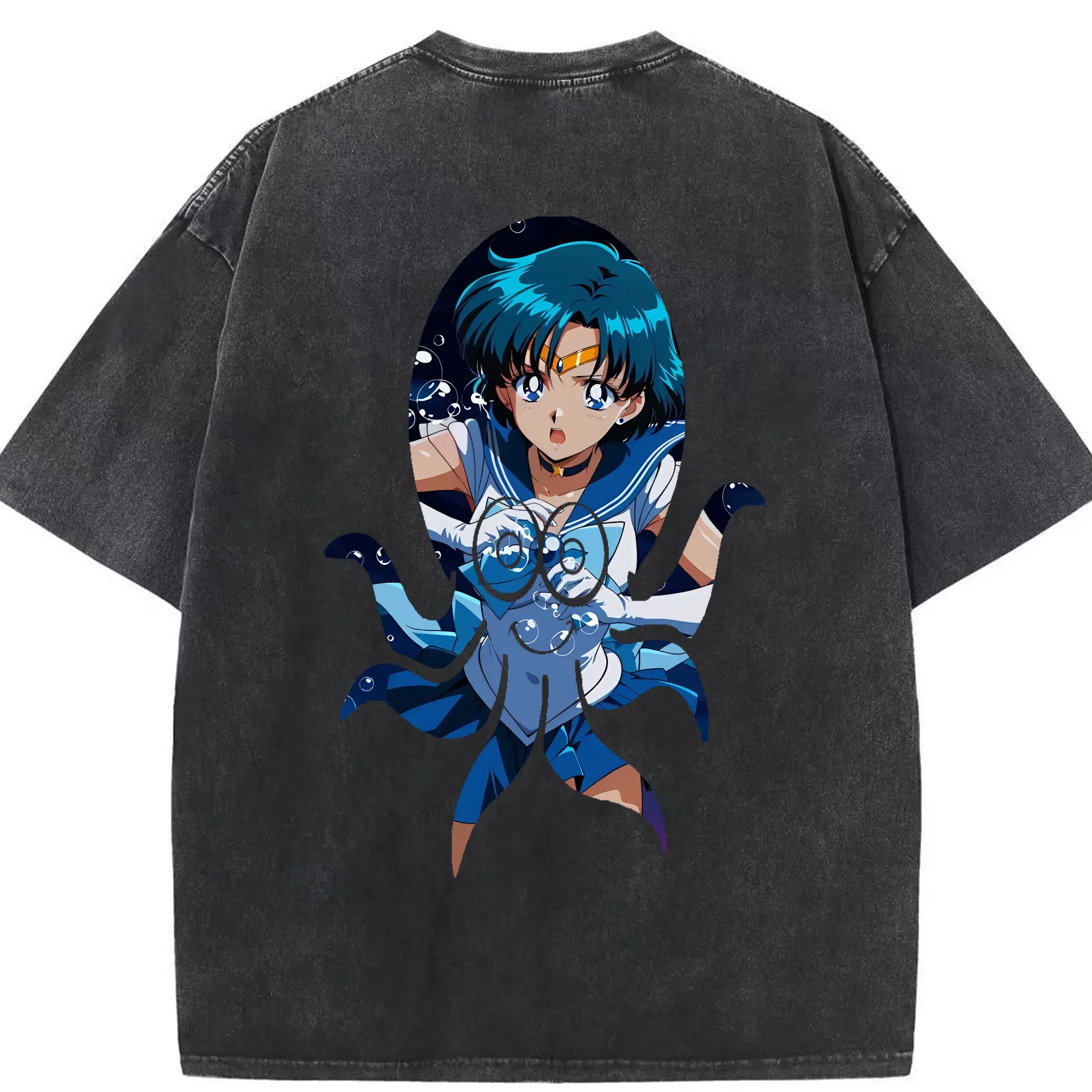 美少女戦士セーラームーン グッズ 水野 亜美 - 綿100％ ヴィンテージ風 半袖Tシャツ ・ 背面プリント ・ 柔らか肌触り ・ 通気性 快適 ・ スポーツ カジュアル 外出用