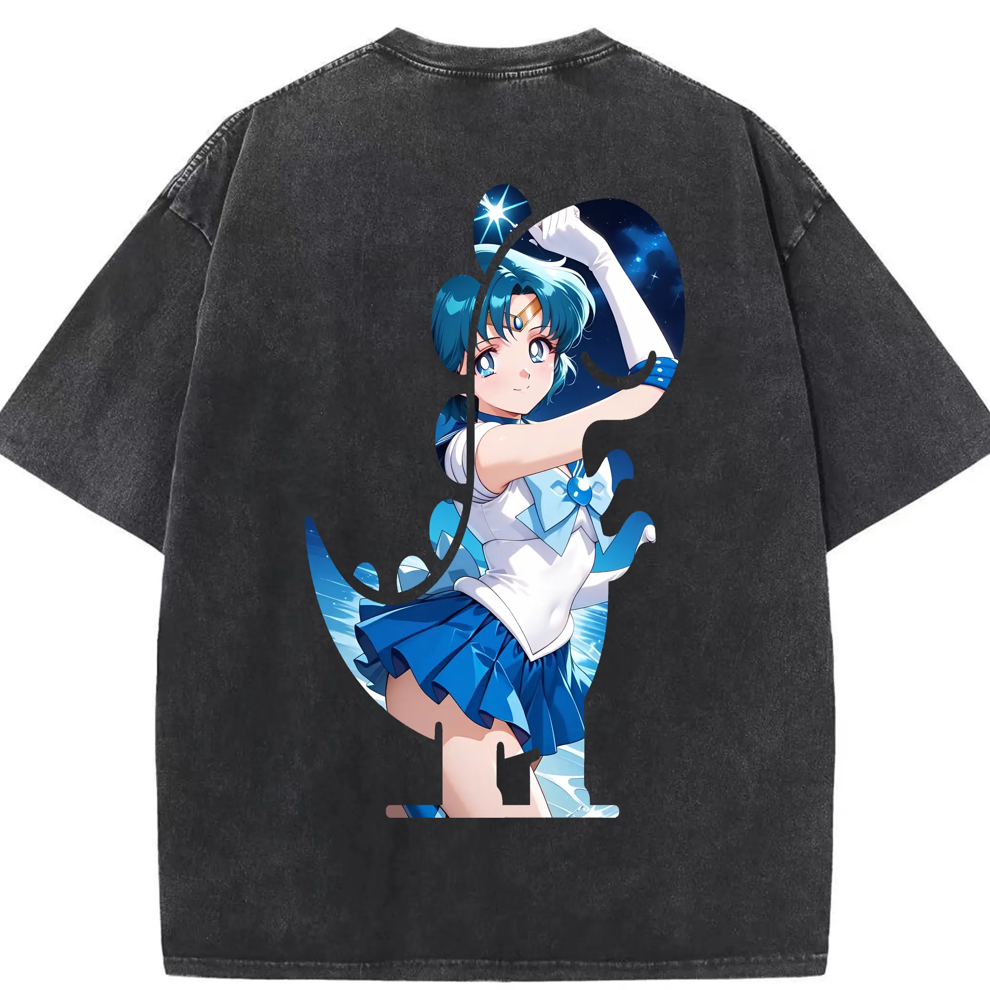 美少女戦士セーラームーン グッズ 水野 亜美 - 綿100％ ヴィンテージ風 半袖Tシャツ ・ 背面プリント ・ 柔らか肌触り ・ 通気性 快適 ・ スポーツ カジュアル 外出用