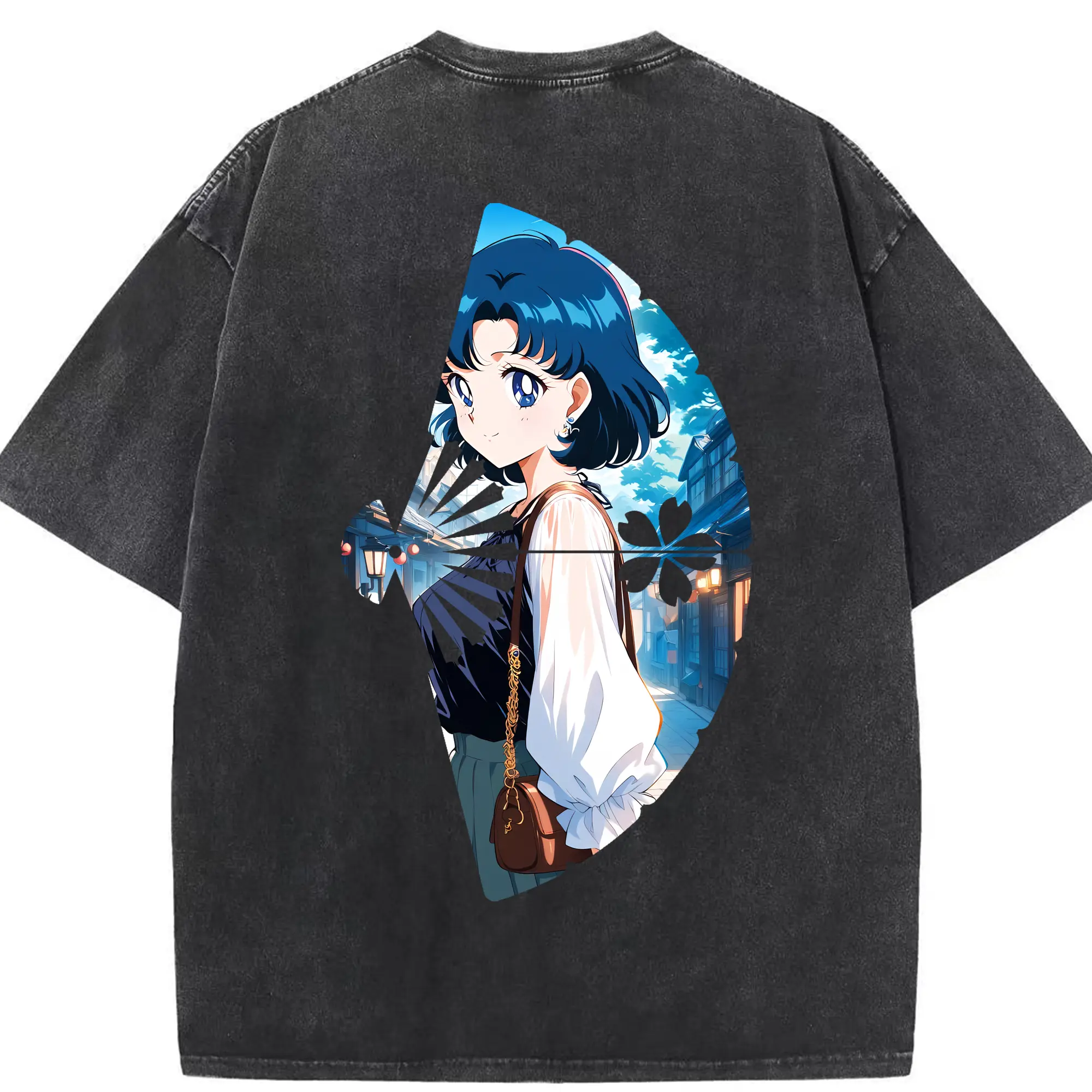 美少女戦士セーラームーン グッズ 水野 亜美 - 綿100％ ヴィンテージ風 半袖Tシャツ ・ 背面プリント ・ 柔らか肌触り ・ 通気性 快適 ・ スポーツ カジュアル 外出用