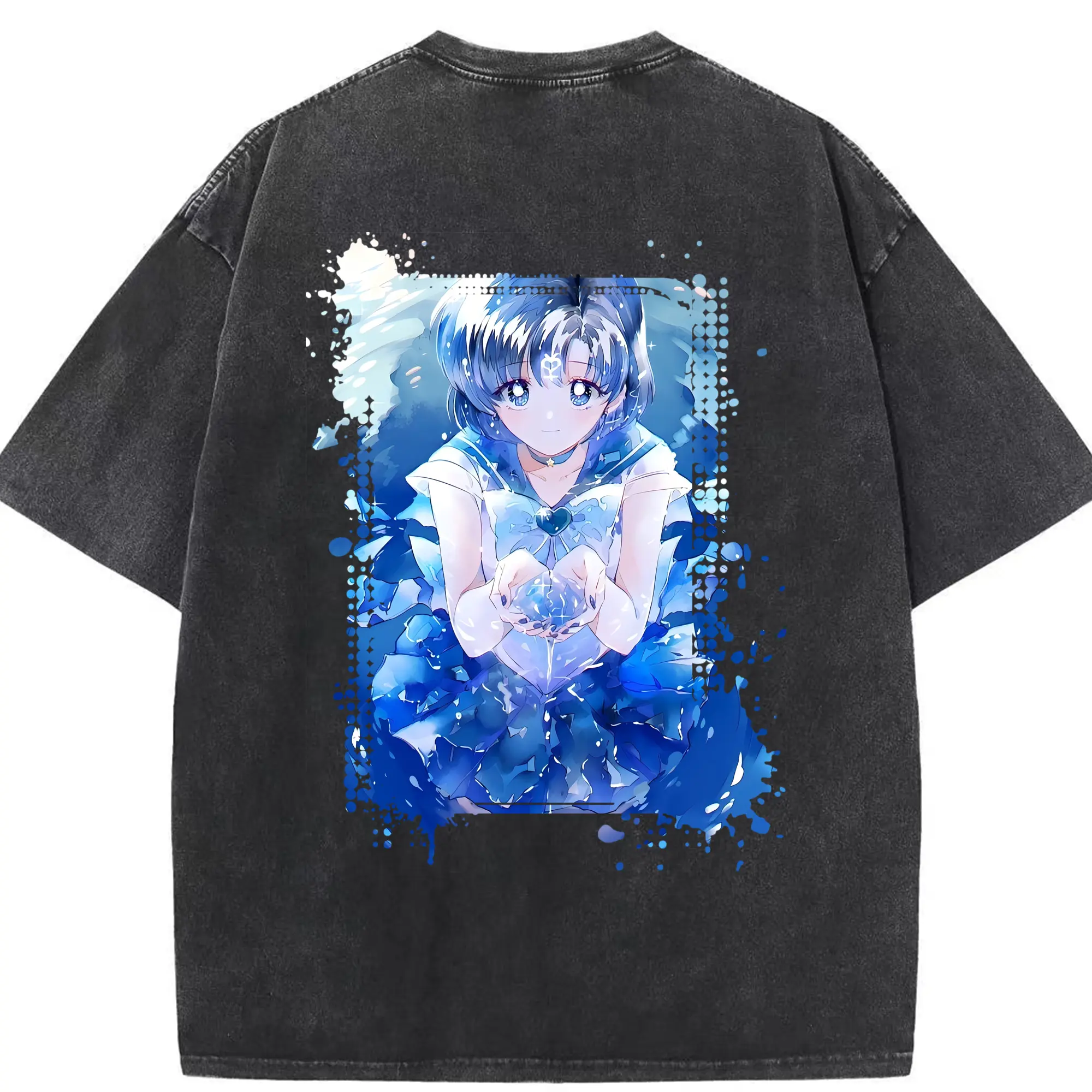 美少女戦士セーラームーン グッズ 水野 亜美 - 綿100％ ヴィンテージ風 半袖Tシャツ ・ 背面プリント ・ 柔らか肌触り ・ 通気性 快適 ・ スポーツ カジュアル 外出用