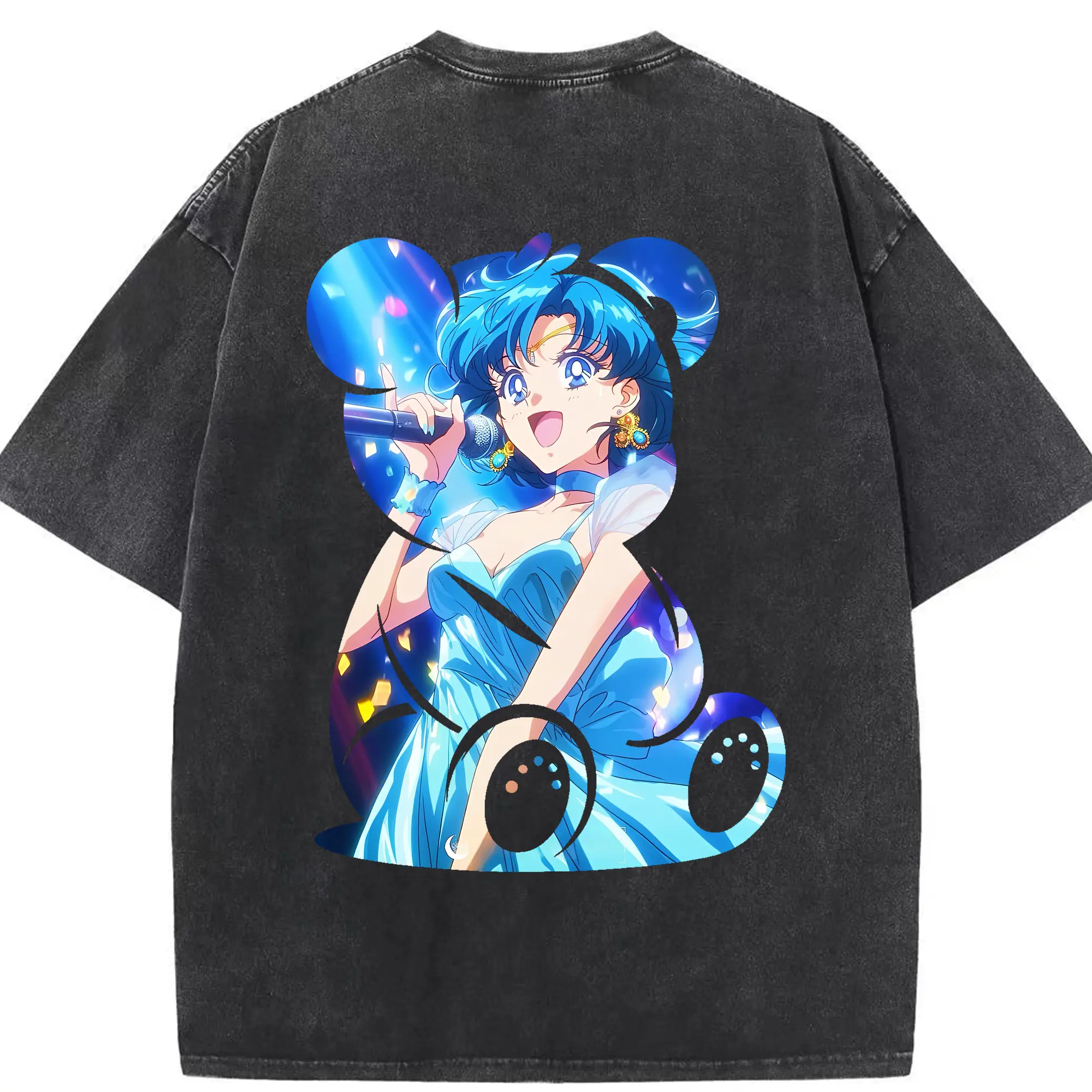 美少女戦士セーラームーン グッズ 水野 亜美 - 綿100％ ヴィンテージ風 半袖Tシャツ ・ 背面プリント ・ 柔らか肌触り ・ 通気性 快適 ・ スポーツ カジュアル 外出用