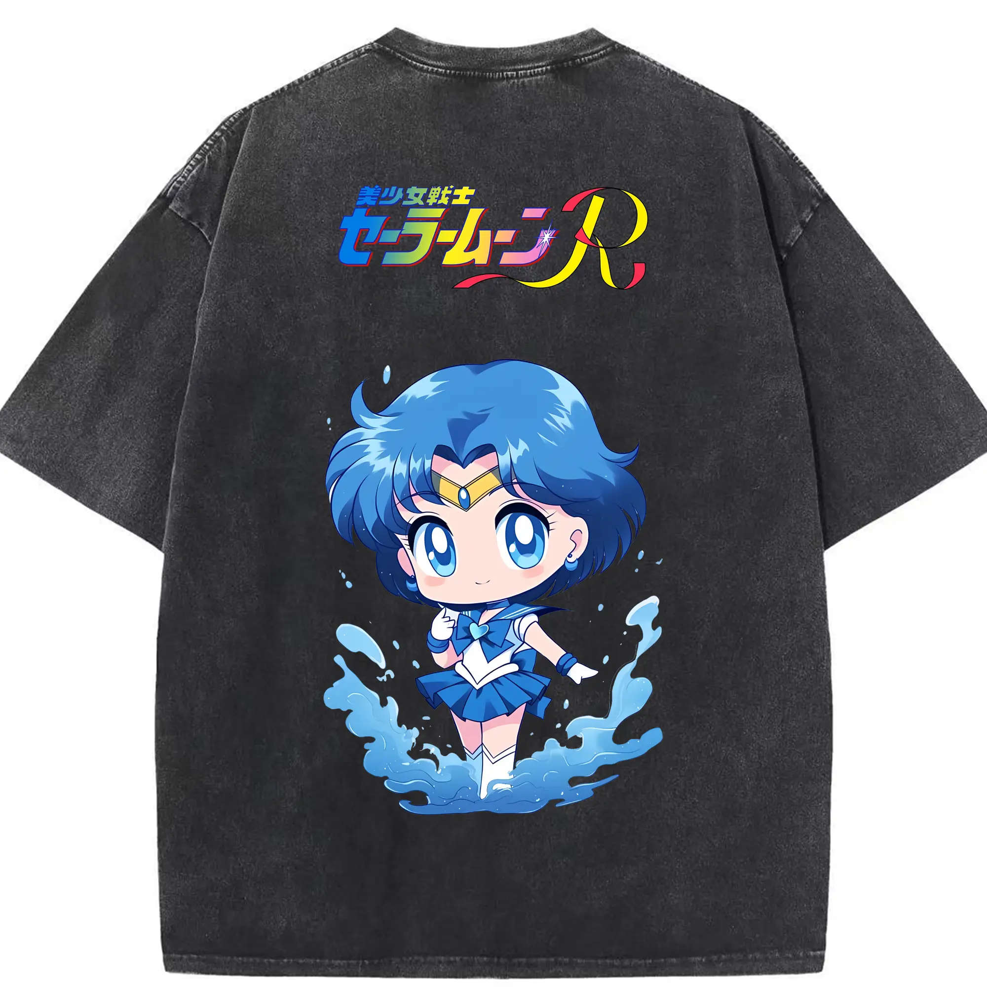 美少女戦士セーラームーン グッズ 水野 亜美 - 綿100％ ヴィンテージ風 半袖Tシャツ ・ 背面プリント ・ 柔らか肌触り ・ 通気性 快適 ・ スポーツ カジュアル 外出用