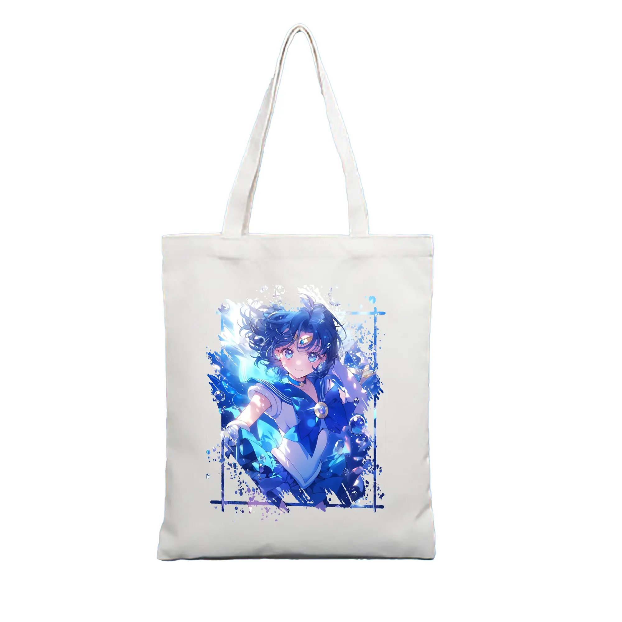 美少女戦士セーラームーン グッズ 水野 亜美 - 縦型キャンバス手提げバッグ（トートバッグ） ・ キャンバス素材 ・ ショッピング用 ・ 軽量 丈夫 お手入れ簡単