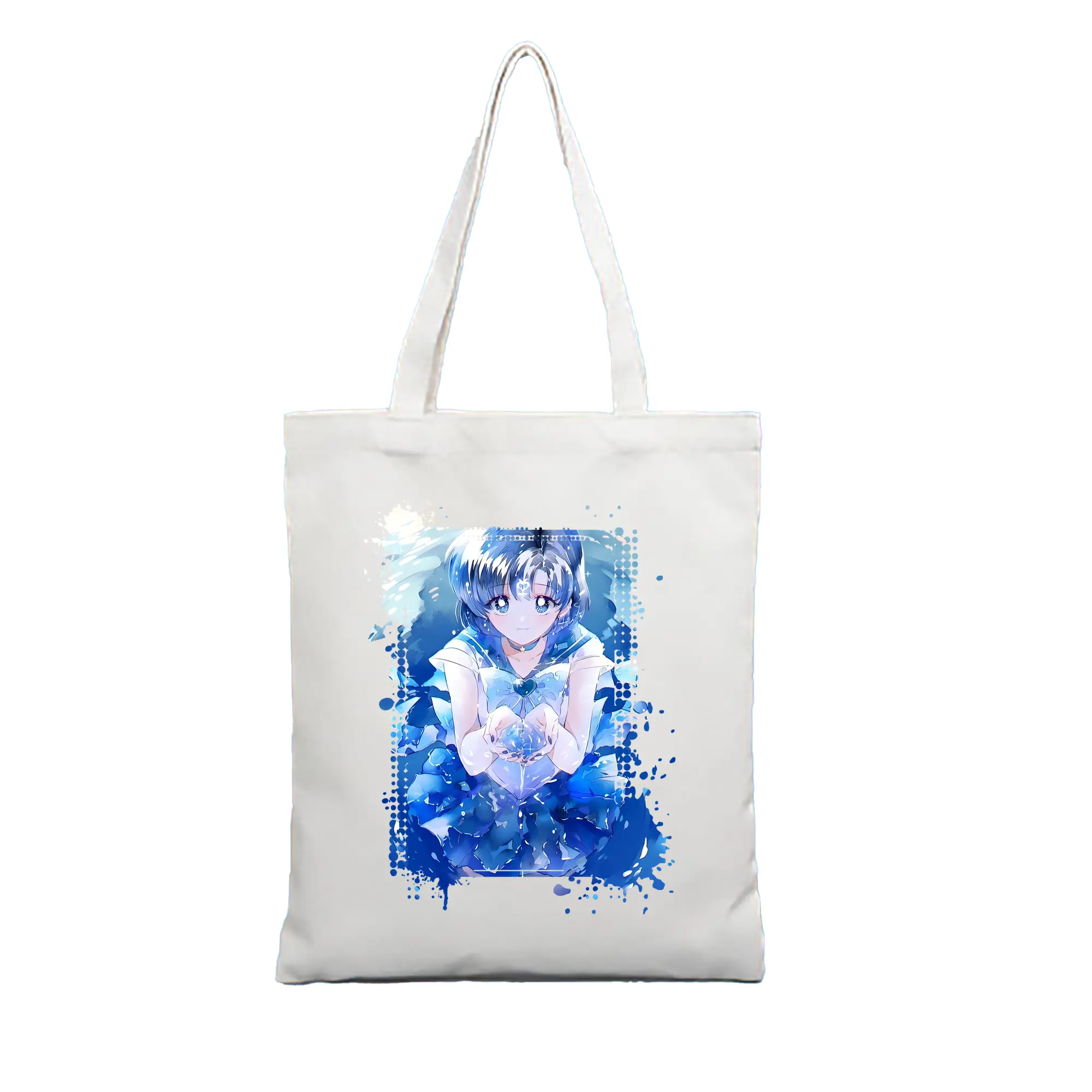 美少女戦士セーラームーン グッズ 水野 亜美 - 縦型キャンバス手提げバッグ（トートバッグ） ・ キャンバス素材 ・ ショッピング用 ・ 軽量 丈夫 お手入れ簡単