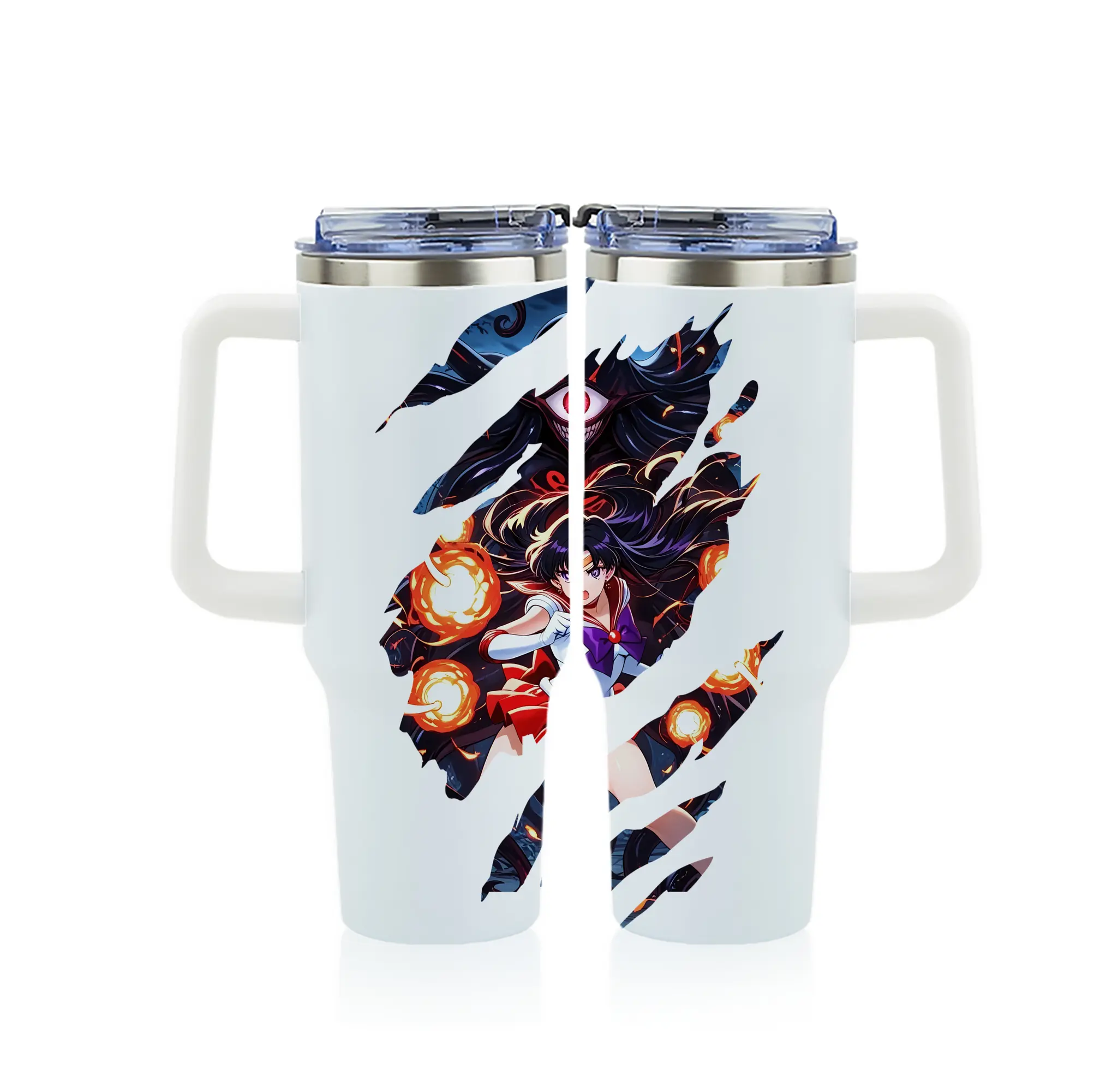 美少女戦士セーラームーン グッズ 火野 レイ - 1200mL フルプリント車用タンブラー ・ 304ステンレス 内側 ・ 201ステンレス 外側 ・ 保温 保冷 ・ 通勤 ドライブ アウトドア用