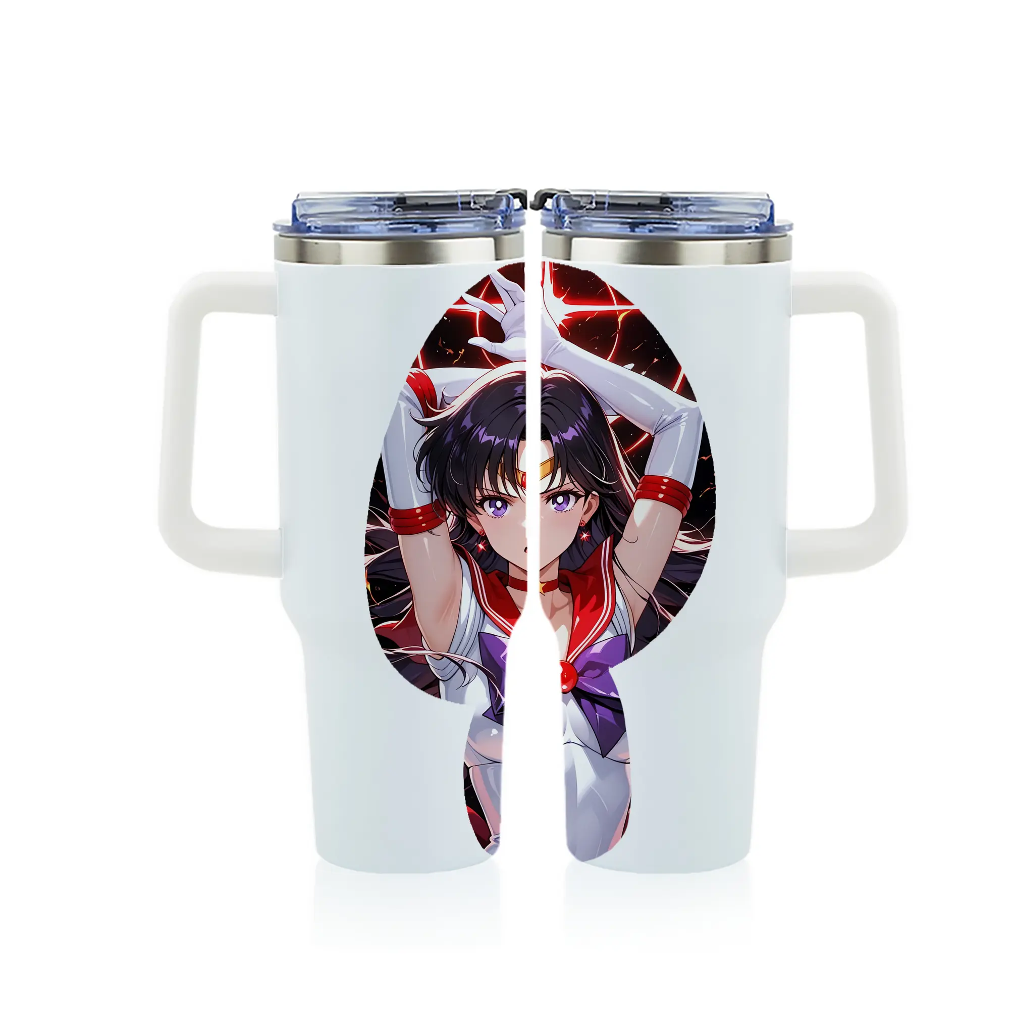 美少女戦士セーラームーン グッズ 火野 レイ - 1200mL フルプリント車用タンブラー ・ 304ステンレス 内側 ・ 201ステンレス 外側 ・ 保温 保冷 ・ 通勤 ドライブ アウトドア用