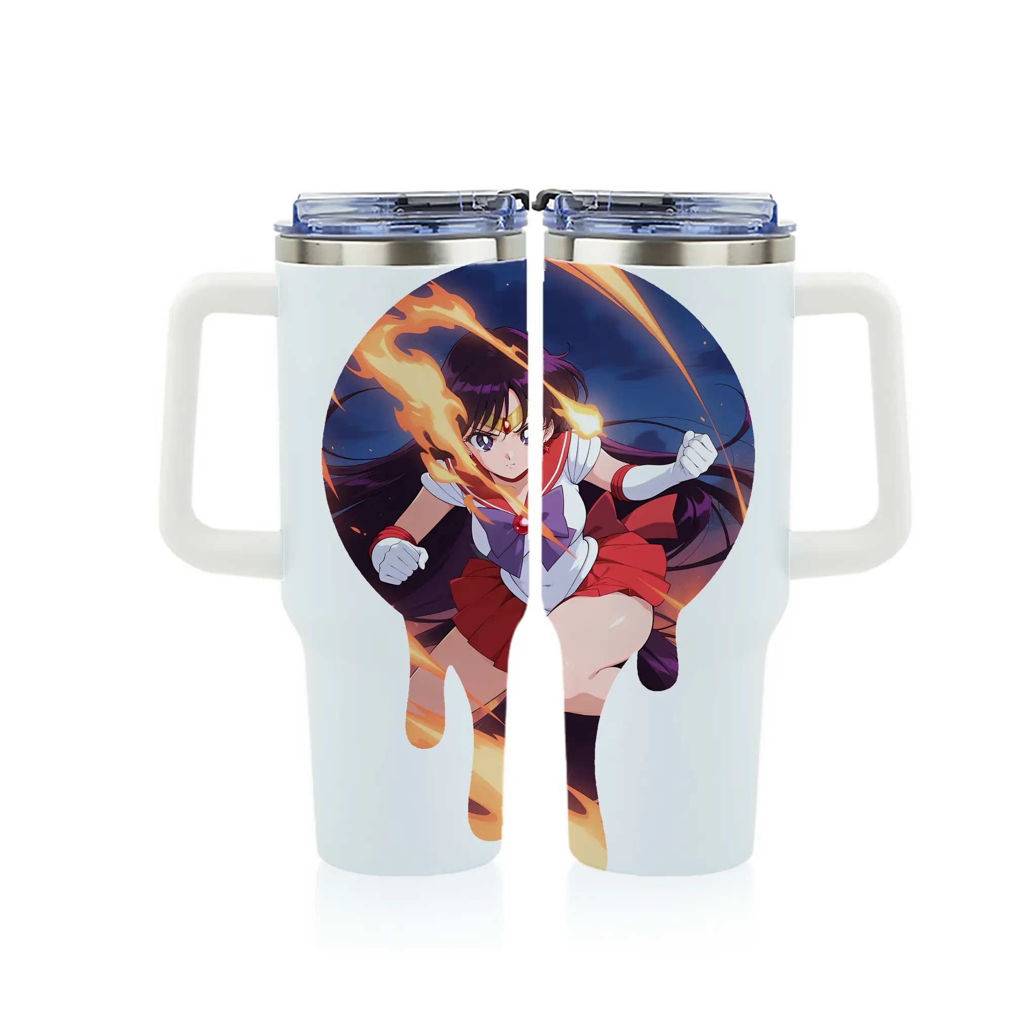 美少女戦士セーラームーン グッズ 火野 レイ - 1200mL フルプリント車用タンブラー ・ 304ステンレス 内側 ・ 201ステンレス 外側 ・ 保温 保冷 ・ 通勤 ドライブ アウトドア用