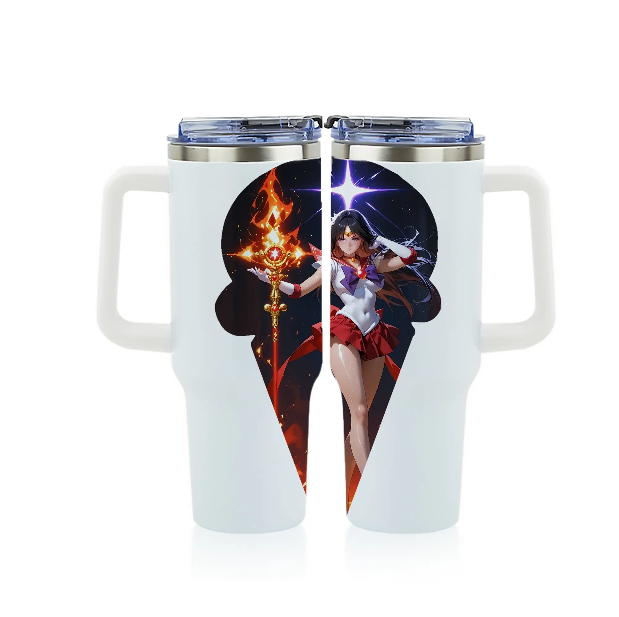 美少女戦士セーラームーン グッズ 火野 レイ - 1200mL フルプリント車用タンブラー ・ 304ステンレス 内側 ・ 201ステンレス 外側 ・ 保温 保冷 ・ 通勤 ドライブ アウトドア用