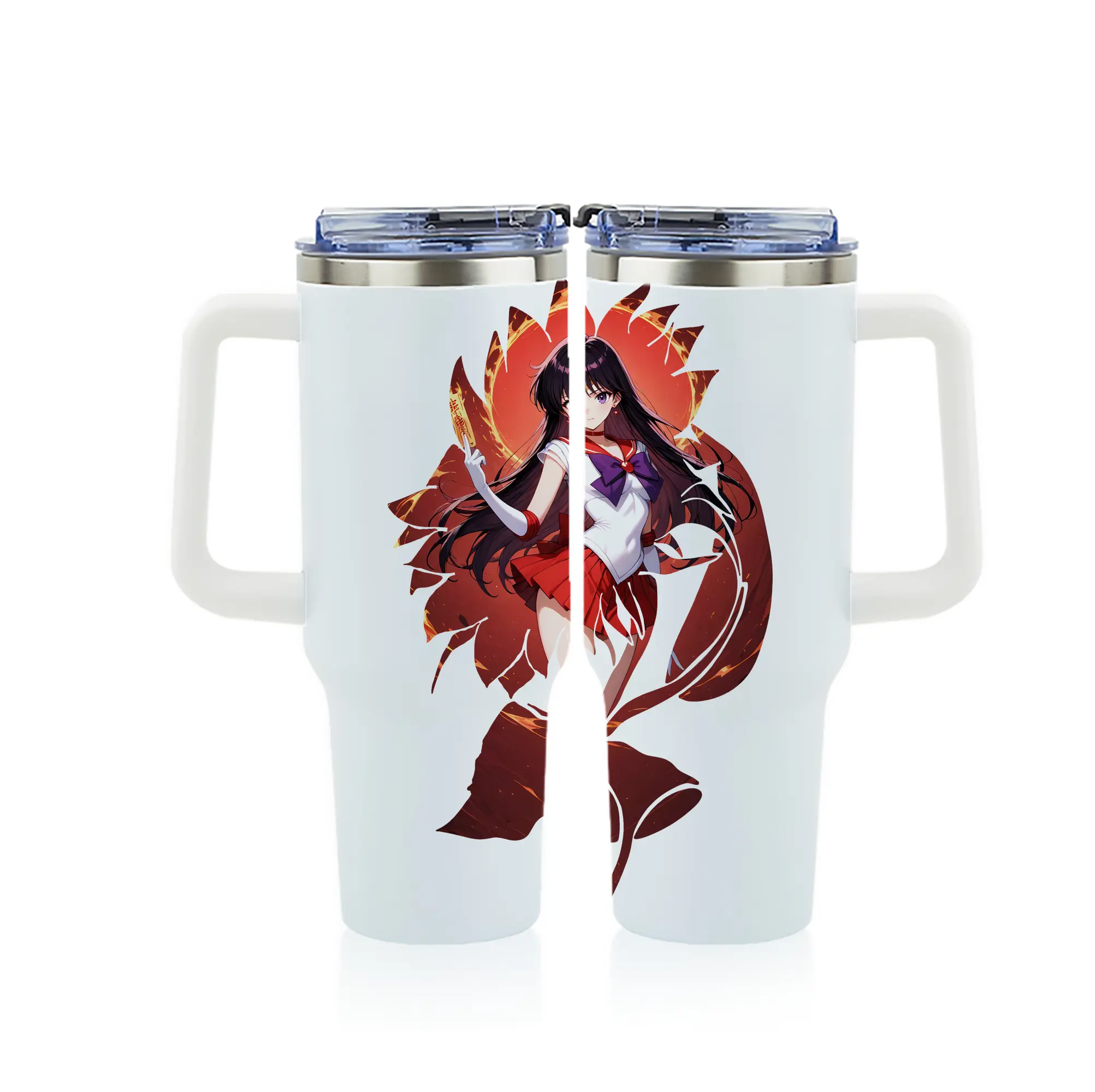 美少女戦士セーラームーン グッズ 火野 レイ - 1200mL フルプリント車用タンブラー ・ 304ステンレス 内側 ・ 201ステンレス 外側 ・ 保温 保冷 ・ 通勤 ドライブ アウトドア用