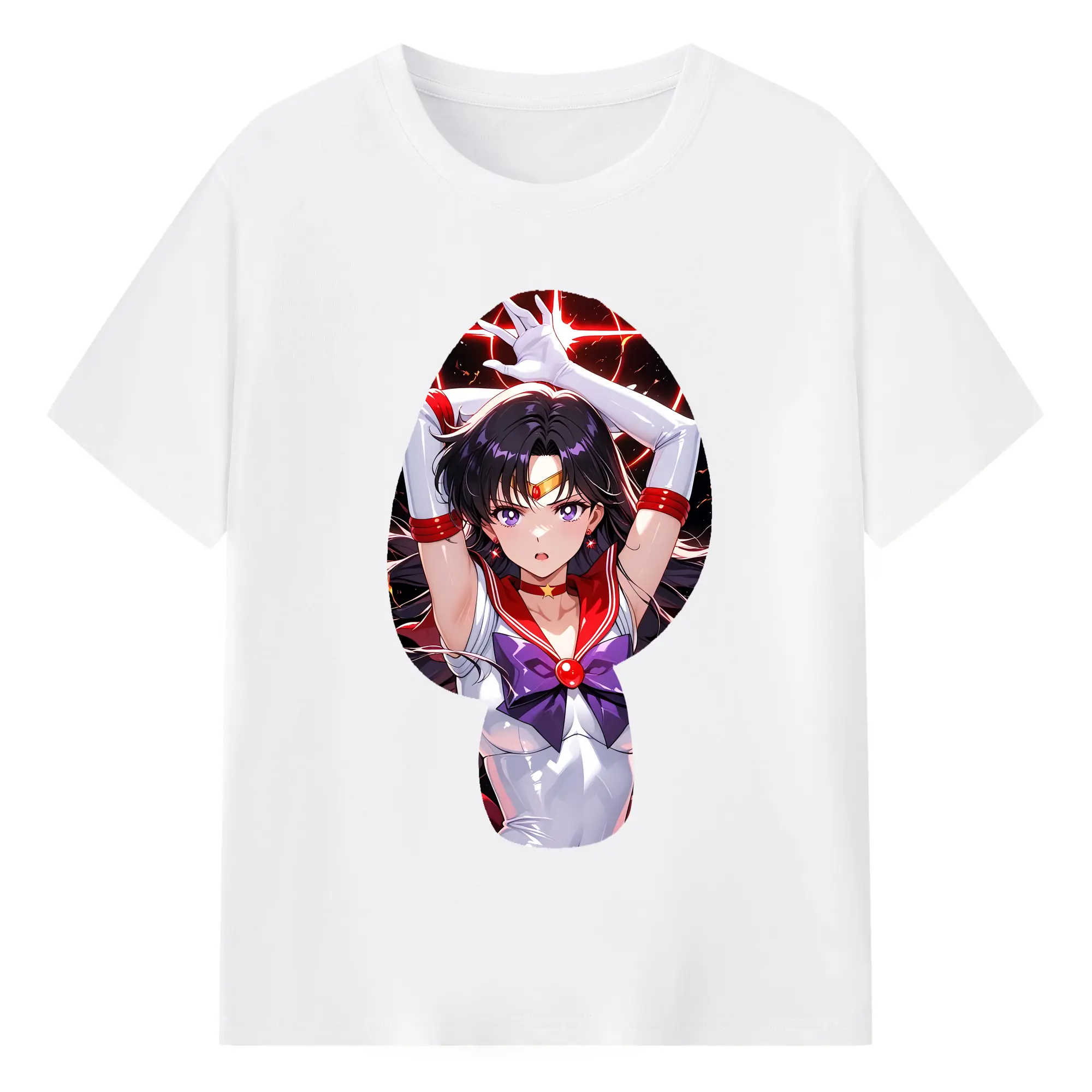 美少女戦士セーラームーン グッズ 火野 レイ - 綿100％ 半袖Tシャツ ・ フロントプリント ・ 快適 通気性 ・ 日常使い 散歩 スポーツ用