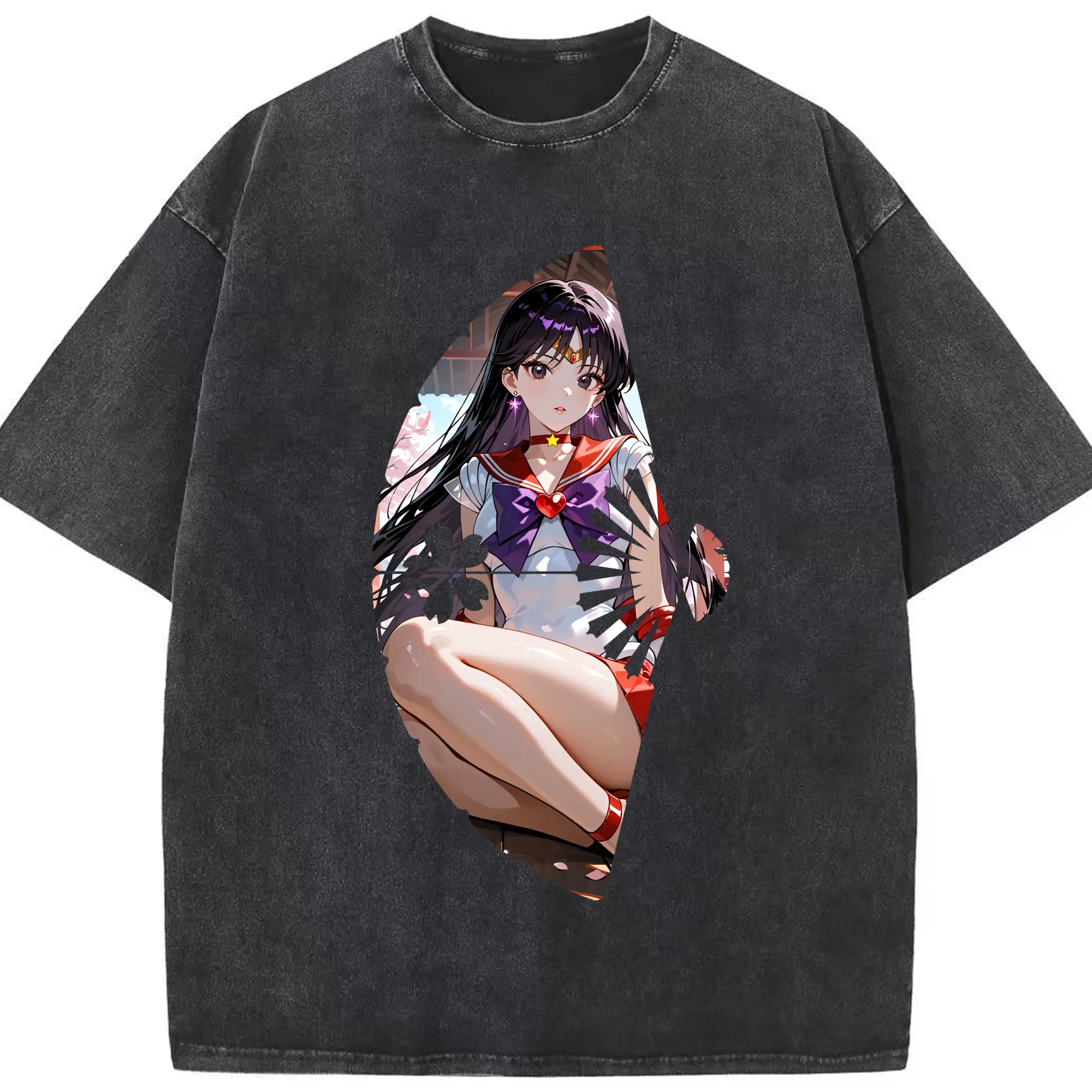 美少女戦士セーラームーン グッズ 火野 レイ - 綿100％ ヴィンテージ風 半袖Tシャツ ・ フロントプリント ・ 柔らか肌触り ・ 通気性 快適 ・ スポーツ カジュアル 外出用