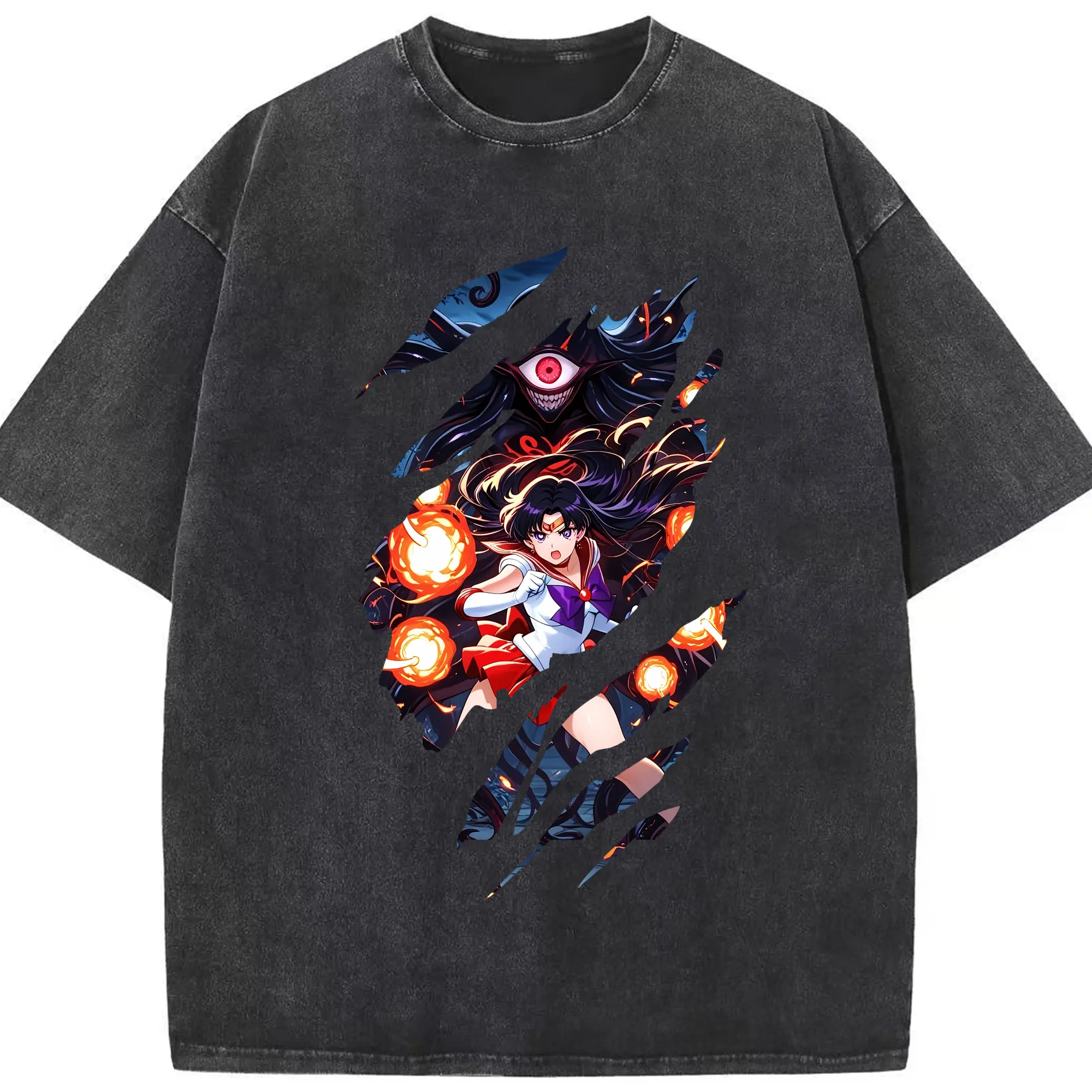 美少女戦士セーラームーン グッズ 火野 レイ - 綿100％ ヴィンテージ風 半袖Tシャツ ・ フロントプリント ・ 柔らか肌触り ・ 通気性 快適 ・ スポーツ カジュアル 外出用
