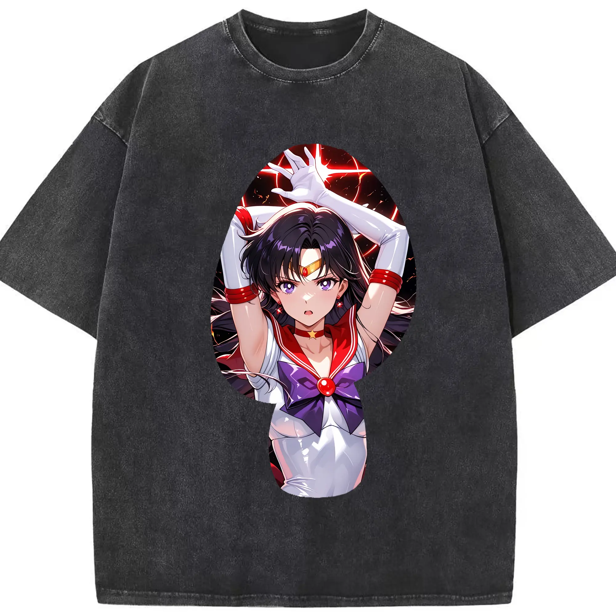 美少女戦士セーラームーン グッズ 火野 レイ - 綿100％ ヴィンテージ風 半袖Tシャツ ・ フロントプリント ・ 柔らか肌触り ・ 通気性 快適 ・ スポーツ カジュアル 外出用