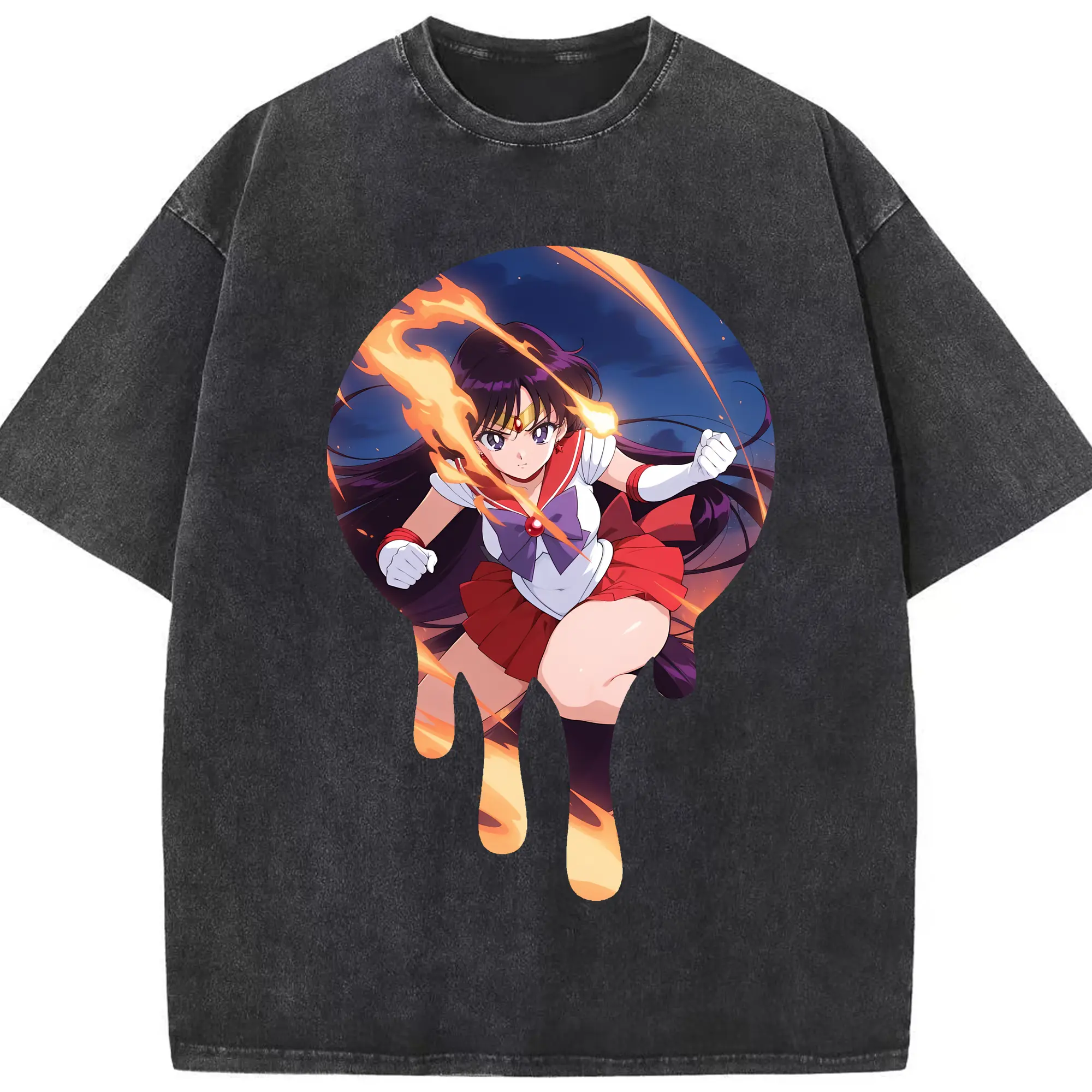 美少女戦士セーラームーン グッズ 火野 レイ - 綿100％ ヴィンテージ風 半袖Tシャツ ・ フロントプリント ・ 柔らか肌触り ・ 通気性 快適 ・ スポーツ カジュアル 外出用