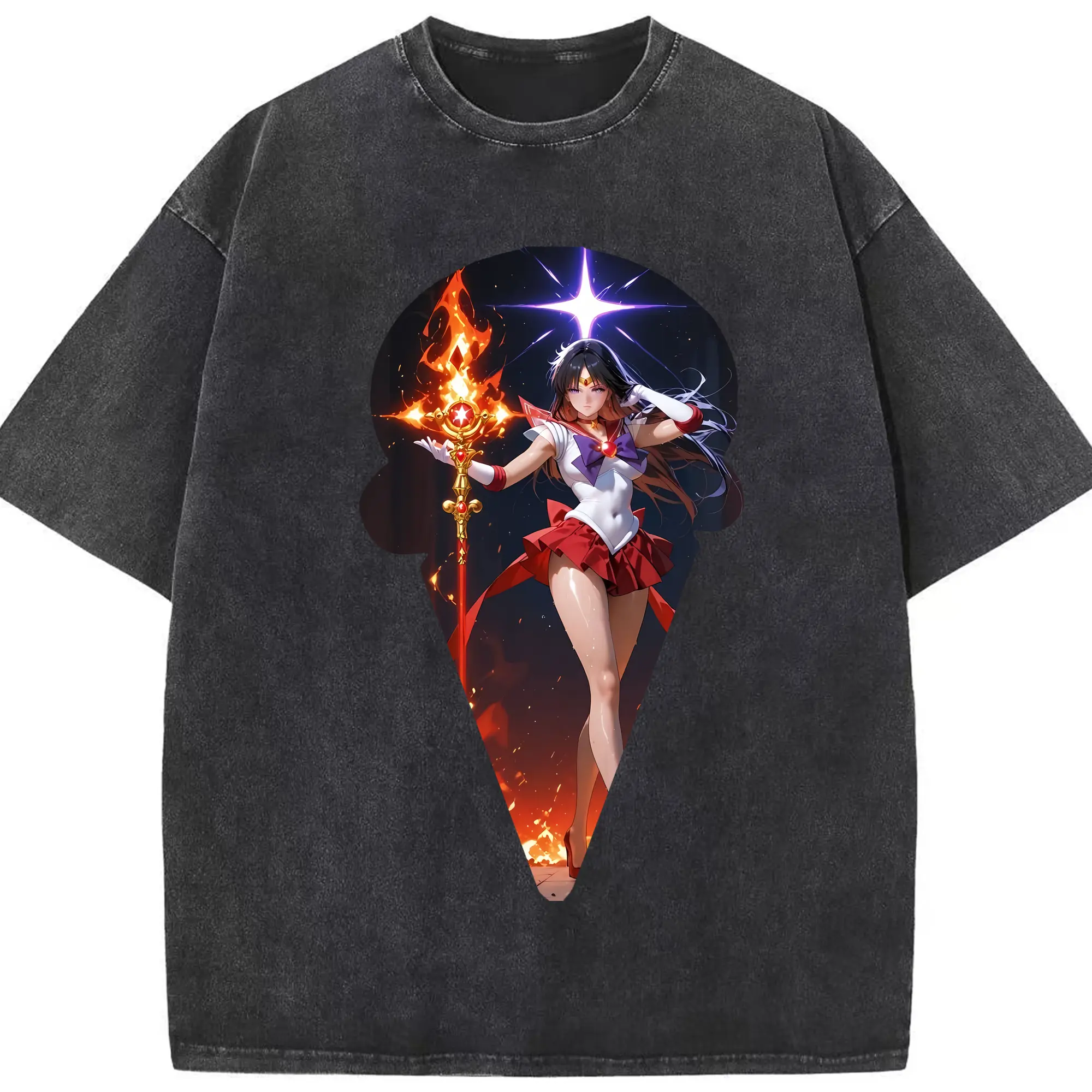 美少女戦士セーラームーン グッズ 火野 レイ - 綿100％ ヴィンテージ風 半袖Tシャツ ・ フロントプリント ・ 柔らか肌触り ・ 通気性 快適 ・ スポーツ カジュアル 外出用