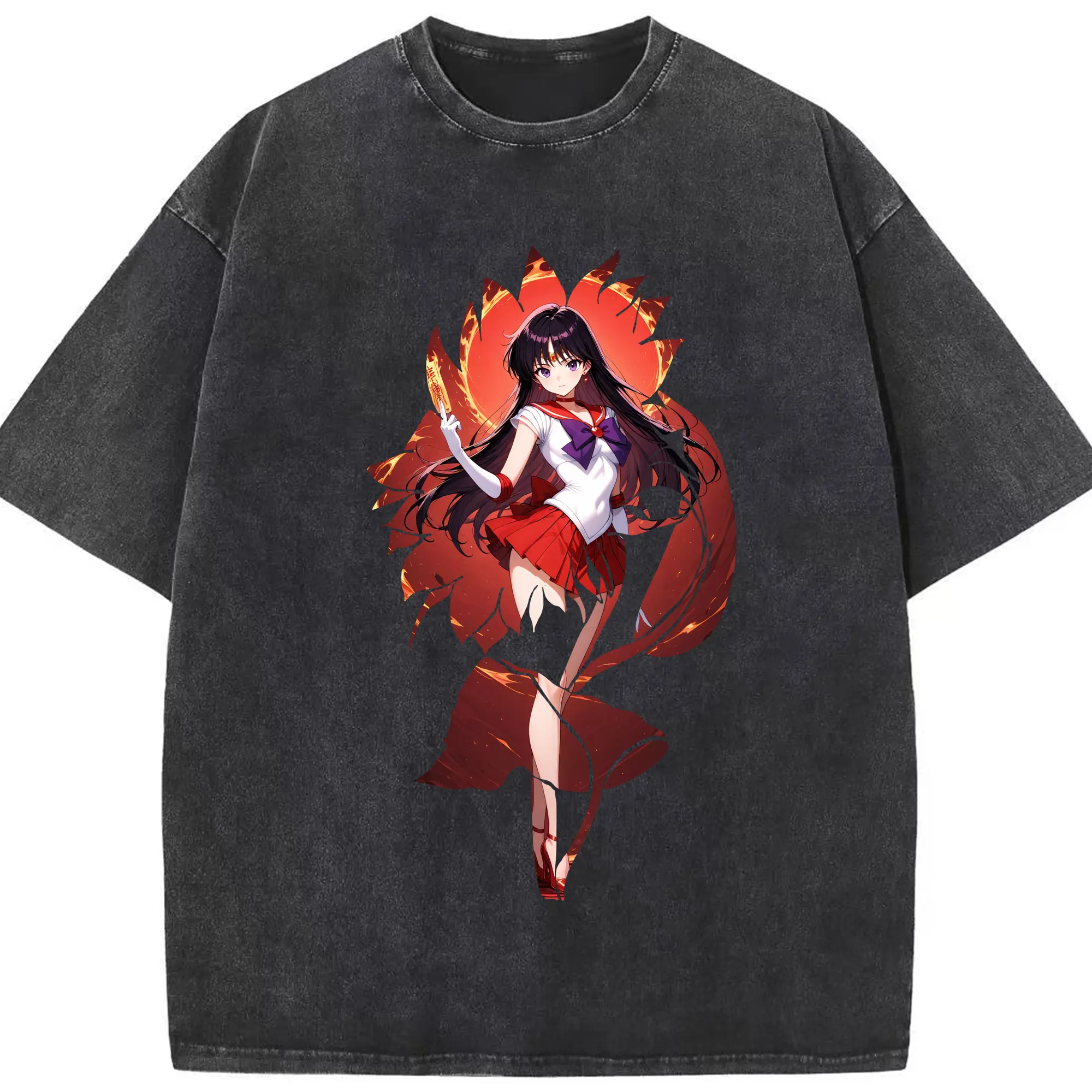 美少女戦士セーラームーン グッズ 火野 レイ - 綿100％ ヴィンテージ風 半袖Tシャツ ・ フロントプリント ・ 柔らか肌触り ・ 通気性 快適 ・ スポーツ カジュアル 外出用