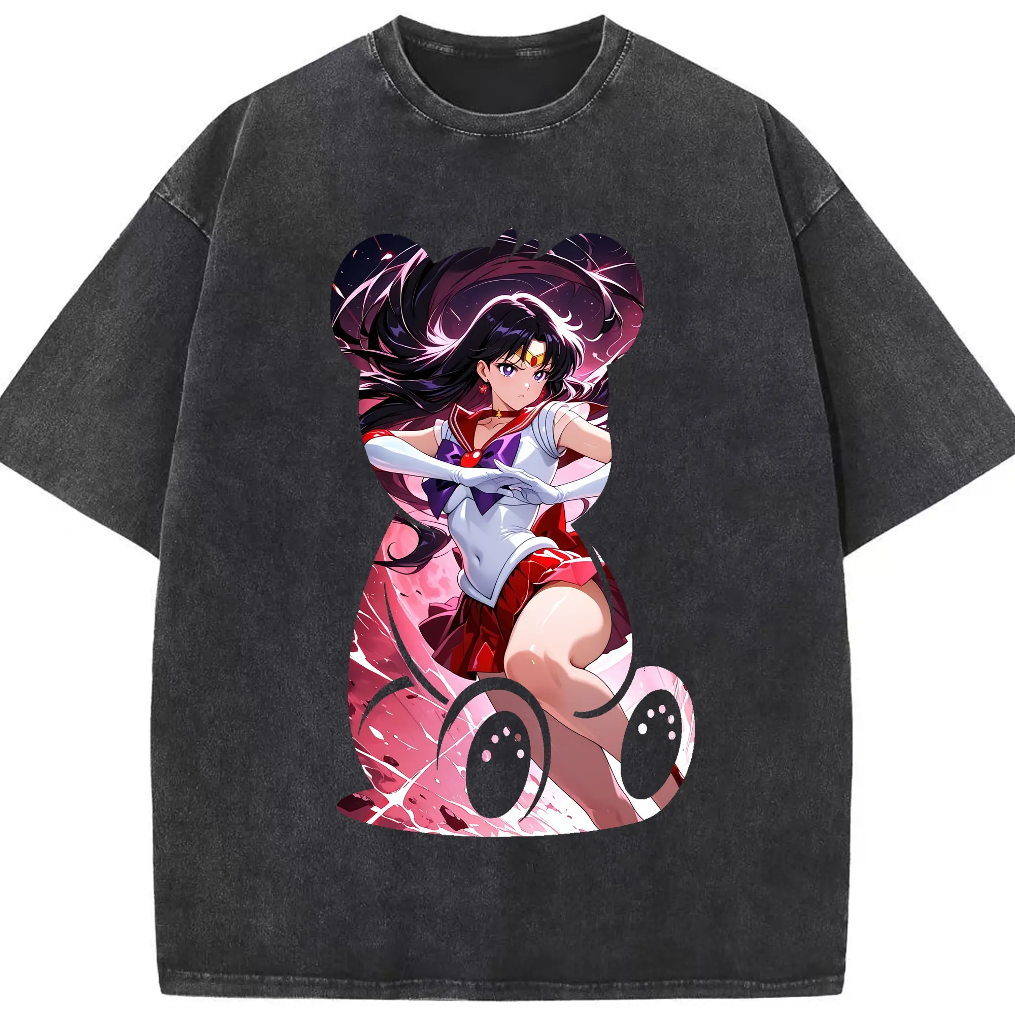 美少女戦士セーラームーン グッズ 火野 レイ - 綿100％ ヴィンテージ風 半袖Tシャツ ・ フロントプリント ・ 柔らか肌触り ・ 通気性 快適 ・ スポーツ カジュアル 外出用