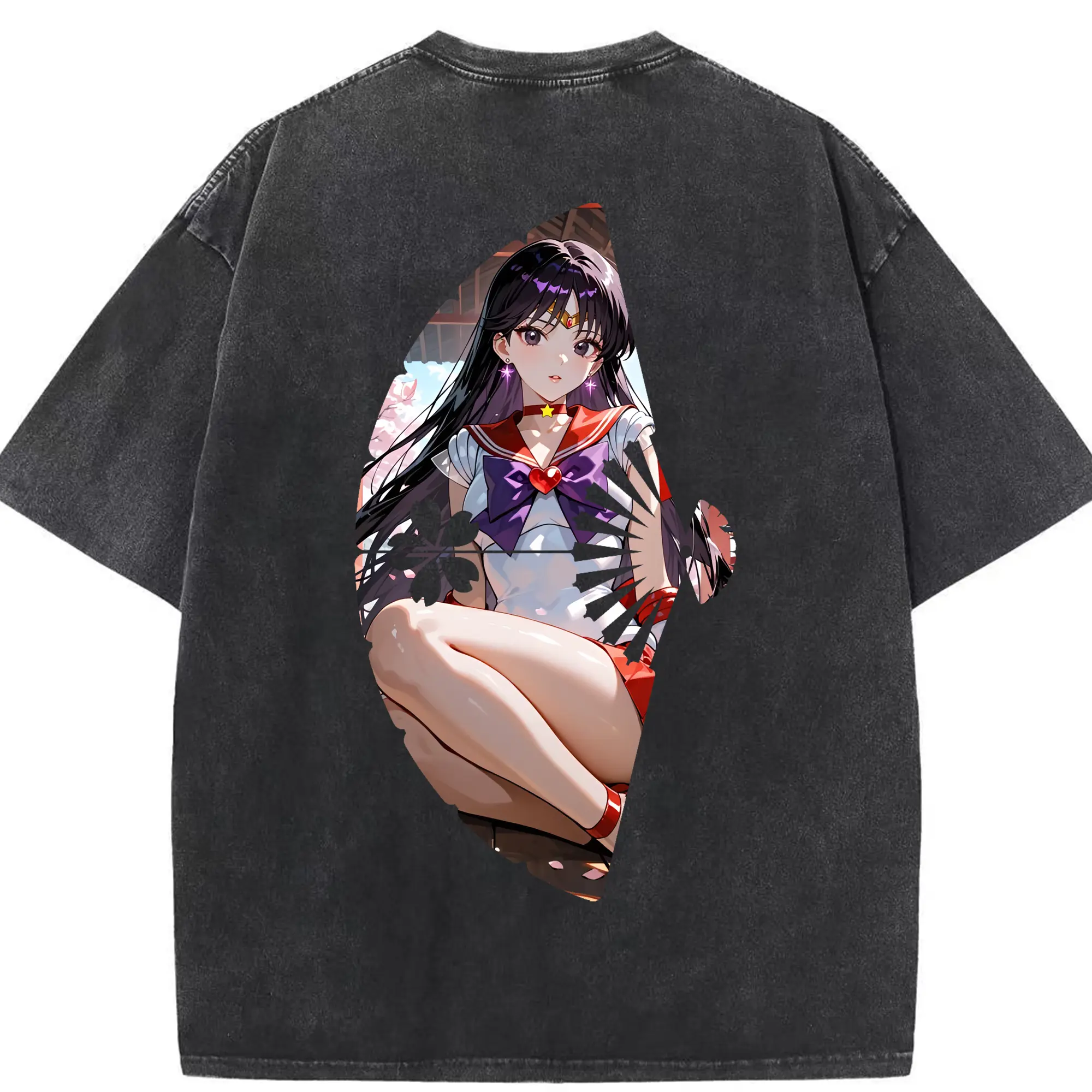 美少女戦士セーラームーン グッズ 火野 レイ - 綿100％ ヴィンテージ風 半袖Tシャツ ・ 背面プリント ・ 柔らか肌触り ・ 通気性 快適 ・ スポーツ カジュアル 外出用