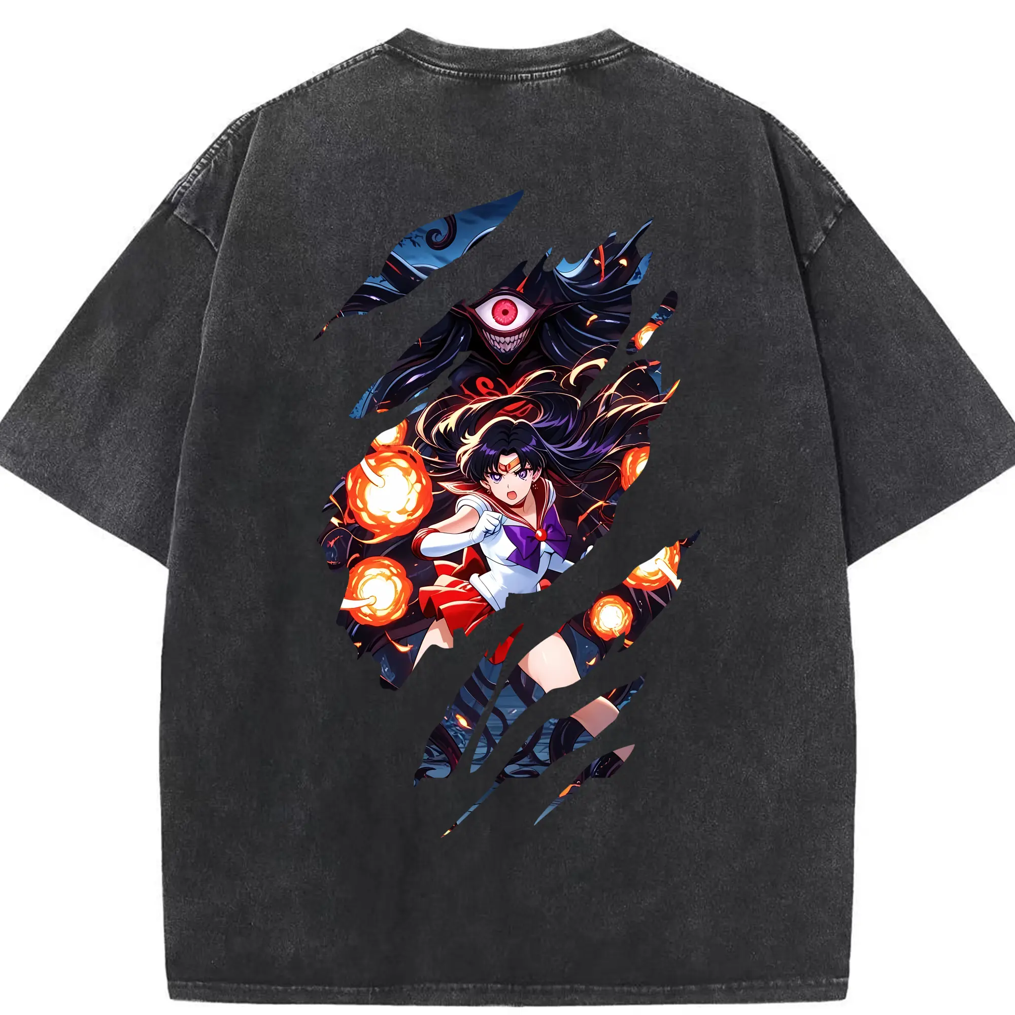 美少女戦士セーラームーン グッズ 火野 レイ - 綿100％ ヴィンテージ風 半袖Tシャツ ・ 背面プリント ・ 柔らか肌触り ・ 通気性 快適 ・ スポーツ カジュアル 外出用