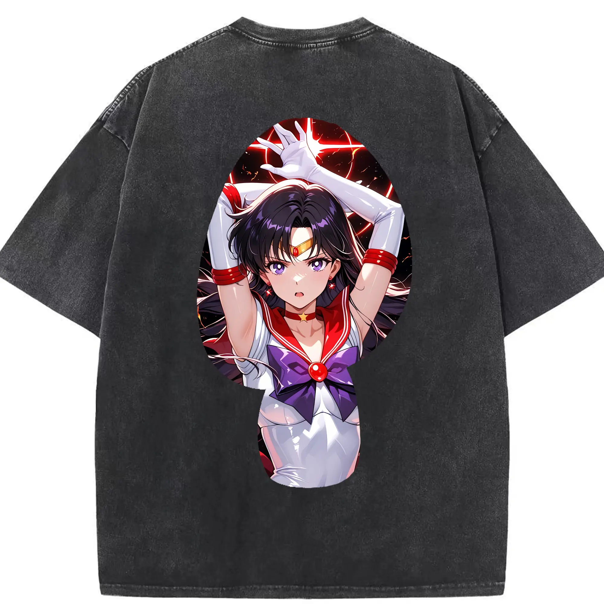 美少女戦士セーラームーン グッズ 火野 レイ - 綿100％ ヴィンテージ風 半袖Tシャツ ・ 背面プリント ・ 柔らか肌触り ・ 通気性 快適 ・ スポーツ カジュアル 外出用
