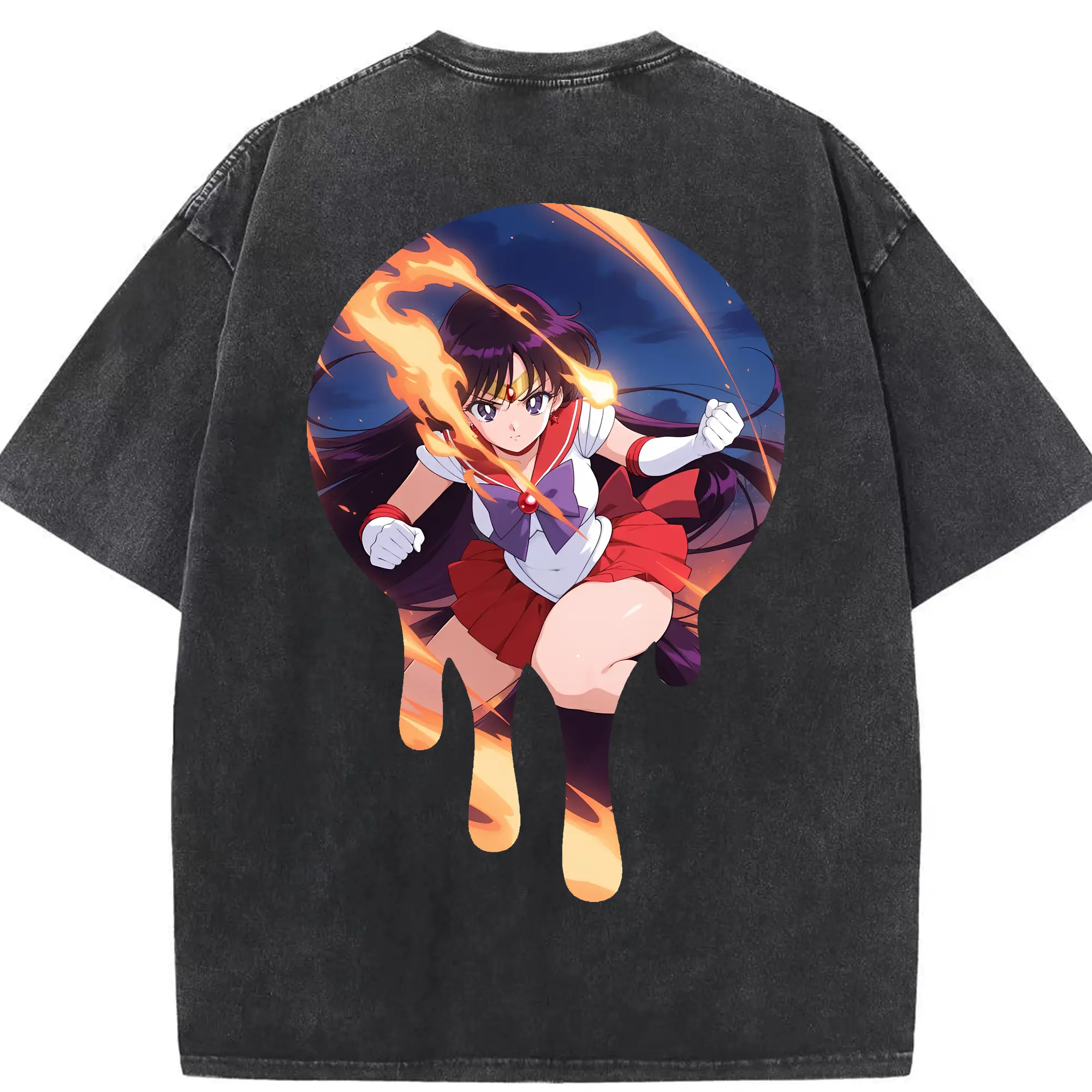 美少女戦士セーラームーン グッズ 火野 レイ - 綿100％ ヴィンテージ風 半袖Tシャツ ・ 背面プリント ・ 柔らか肌触り ・ 通気性 快適 ・ スポーツ カジュアル 外出用