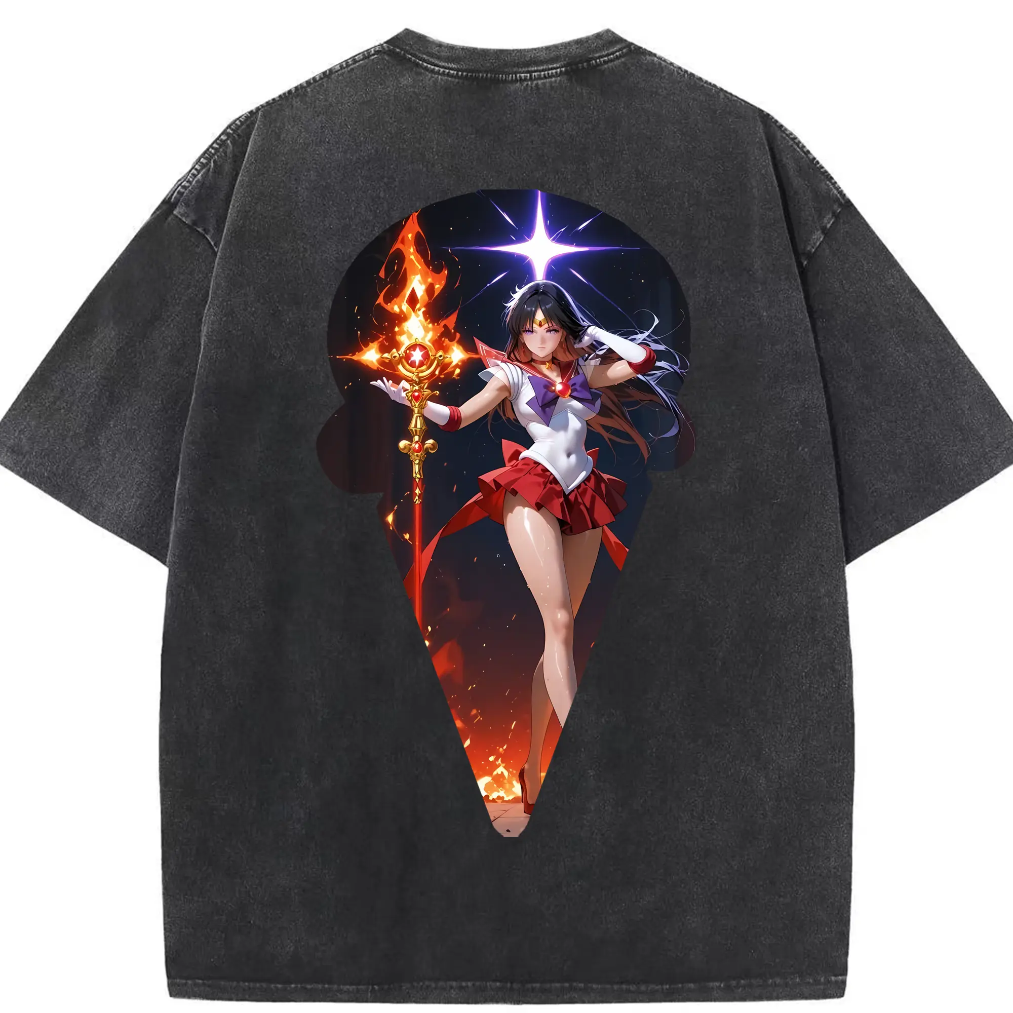 美少女戦士セーラームーン グッズ 火野 レイ - 綿100％ ヴィンテージ風 半袖Tシャツ ・ 背面プリント ・ 柔らか肌触り ・ 通気性 快適 ・ スポーツ カジュアル 外出用