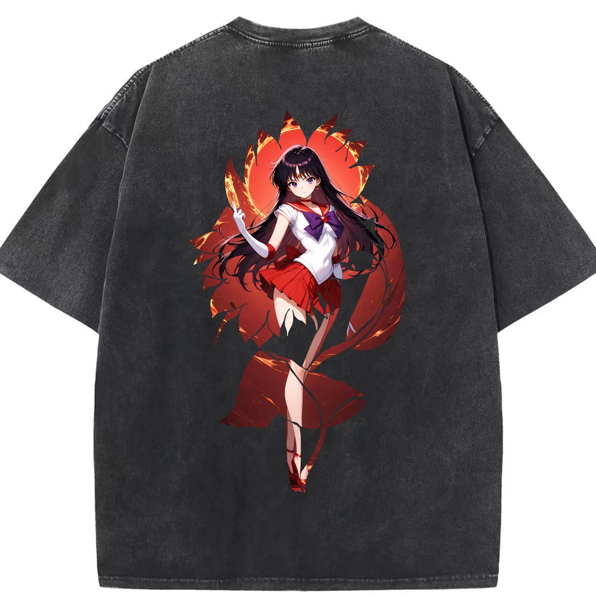 美少女戦士セーラームーン グッズ 火野 レイ - 綿100％ ヴィンテージ風 半袖Tシャツ ・ 背面プリント ・ 柔らか肌触り ・ 通気性 快適 ・ スポーツ カジュアル 外出用