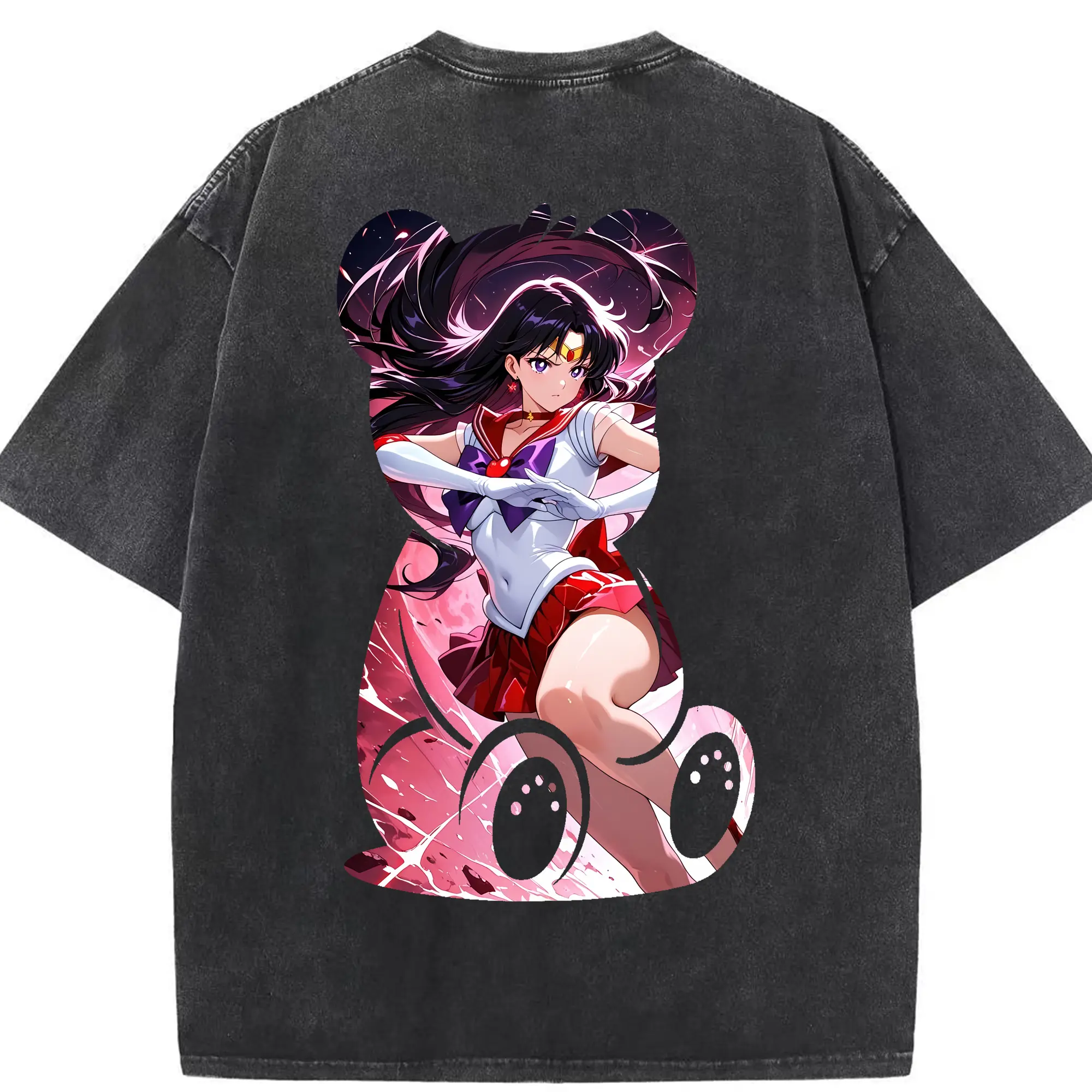 美少女戦士セーラームーン グッズ 火野 レイ - 綿100％ ヴィンテージ風 半袖Tシャツ ・ 背面プリント ・ 柔らか肌触り ・ 通気性 快適 ・ スポーツ カジュアル 外出用